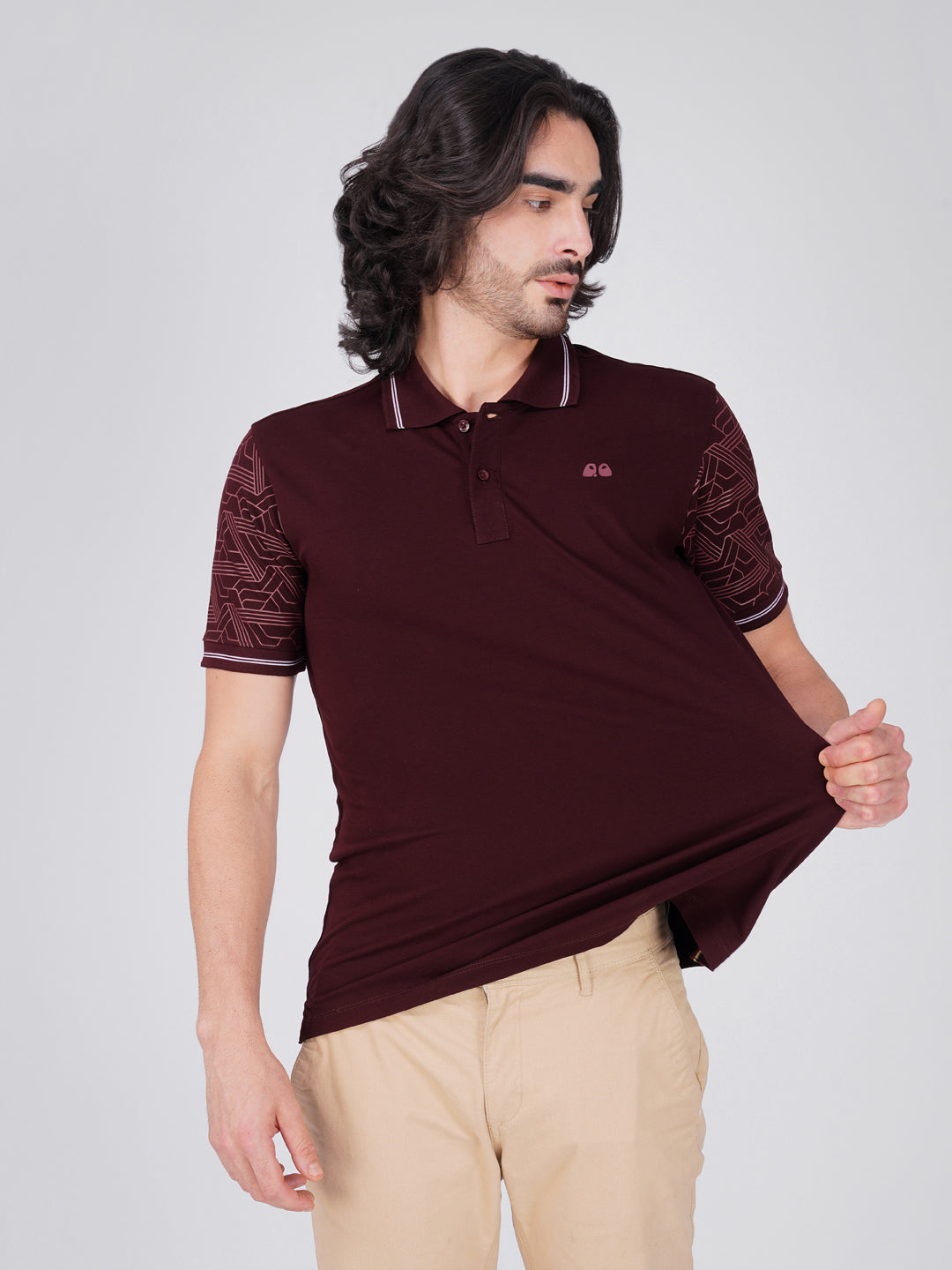Men Wine Sleeves Printed Anti-Stain Anti-Odor Cotton Polo T-Shirt