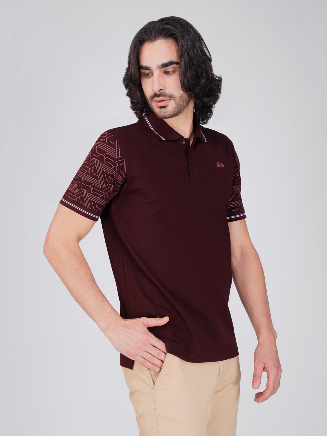 Men Wine Sleeves Printed Anti-Stain Anti-Odor Cotton Polo T-Shirt