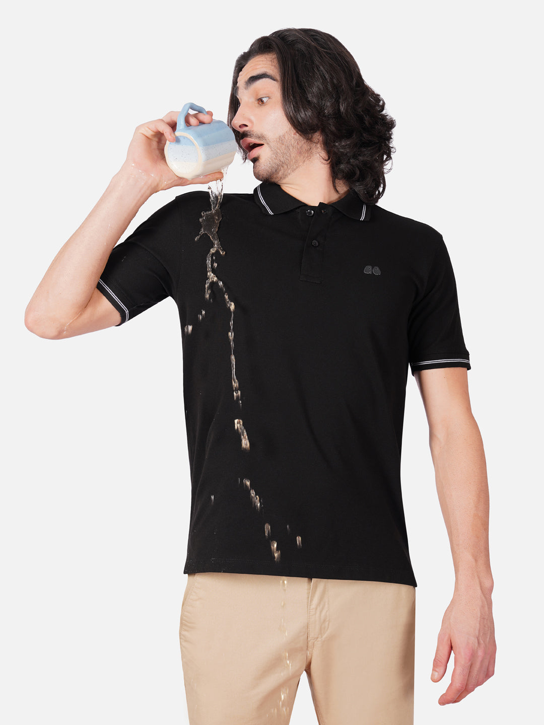 Men's Black Anti-Stain Cotton Polo T-Shirt