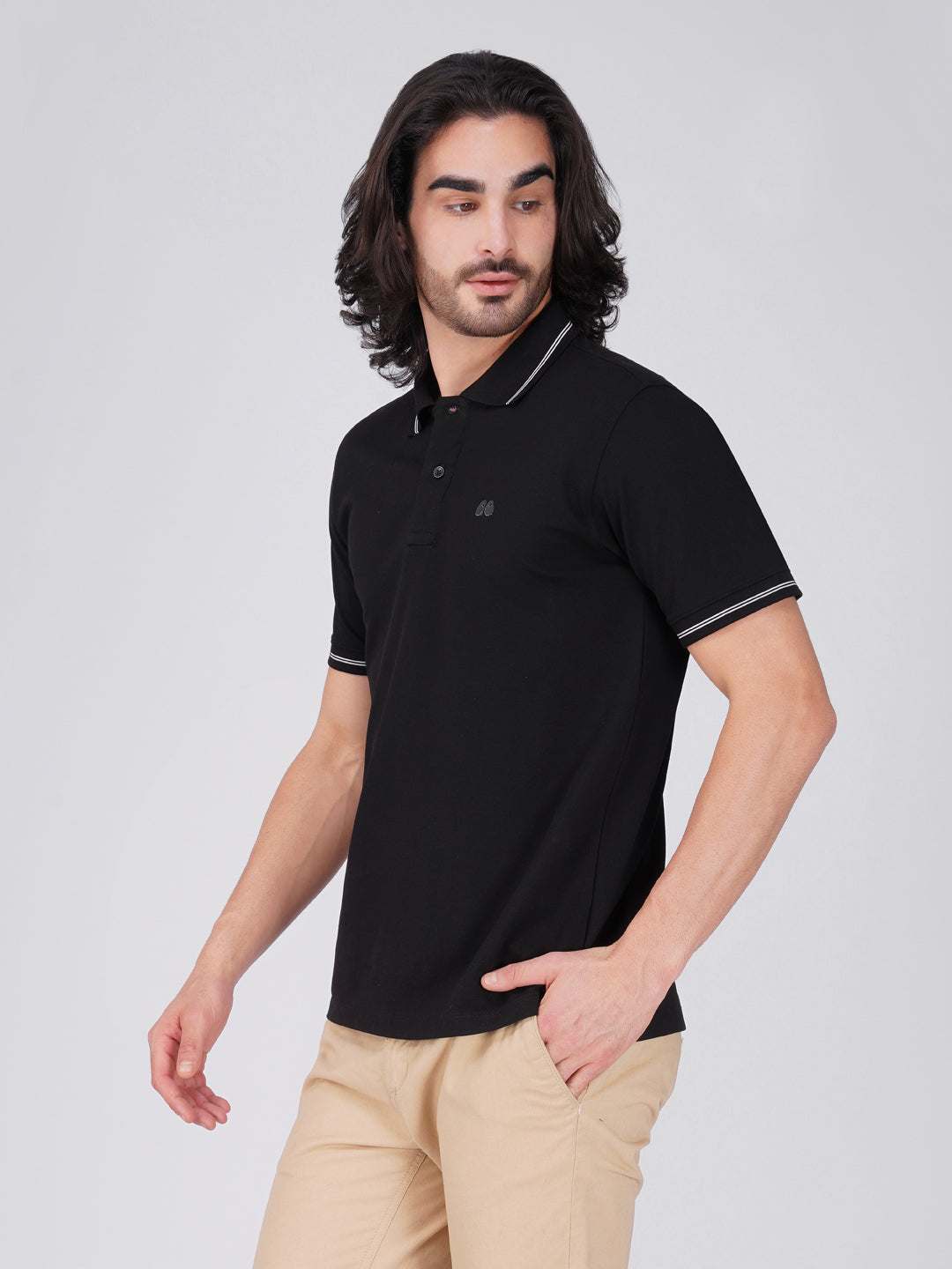 Men's Black Anti-Stain Cotton Polo T-Shirt