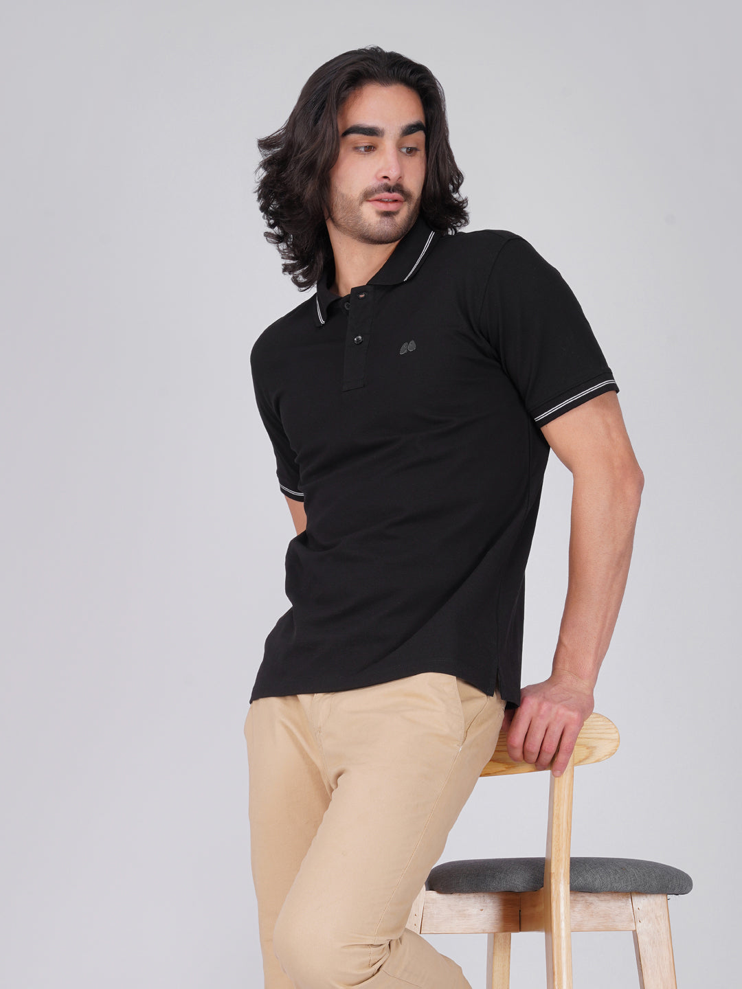 Men's Black Anti-Stain Cotton Polo T-Shirt