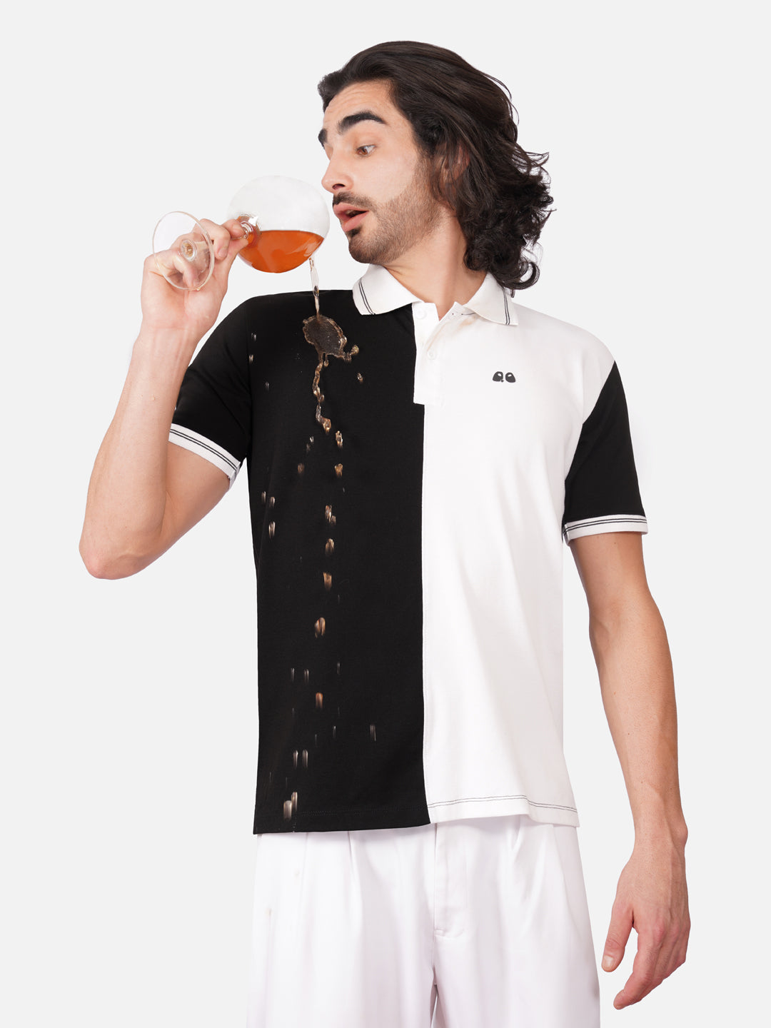 Men's Organic Cotton Polo T-Shirt with Anti Stain, Anti-Microbial Protection, Stain-Release - Care Finish Black & White