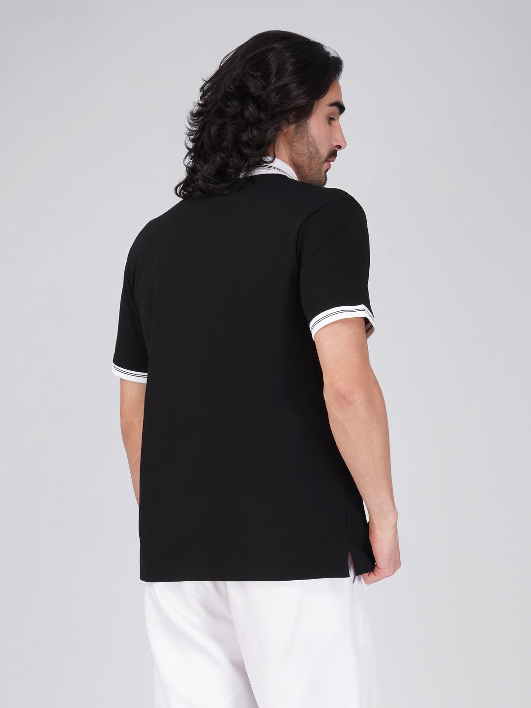 Men's Organic Cotton Polo T-Shirt with Anti Stain, Anti-Microbial Protection, Stain-Release - Care Finish Black & White