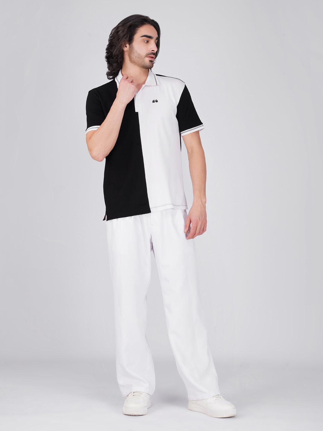 Men's Organic Cotton Polo T-Shirt with Anti Stain, Anti-Microbial Protection, Stain-Release - Care Finish Black & White