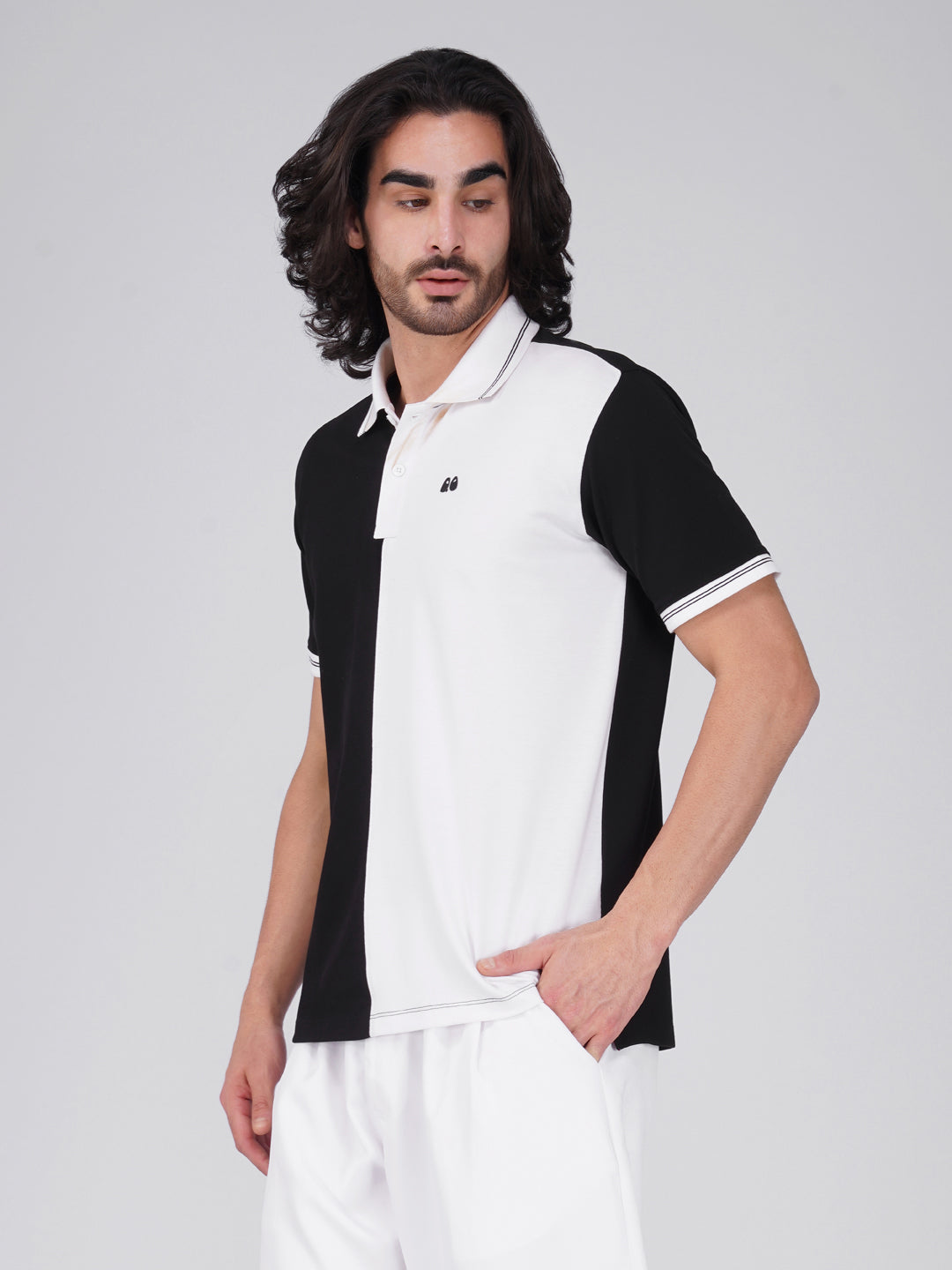 Men's Organic Cotton Polo T-Shirt with Anti Stain, Anti-Microbial Protection, Stain-Release - Care Finish Black & White