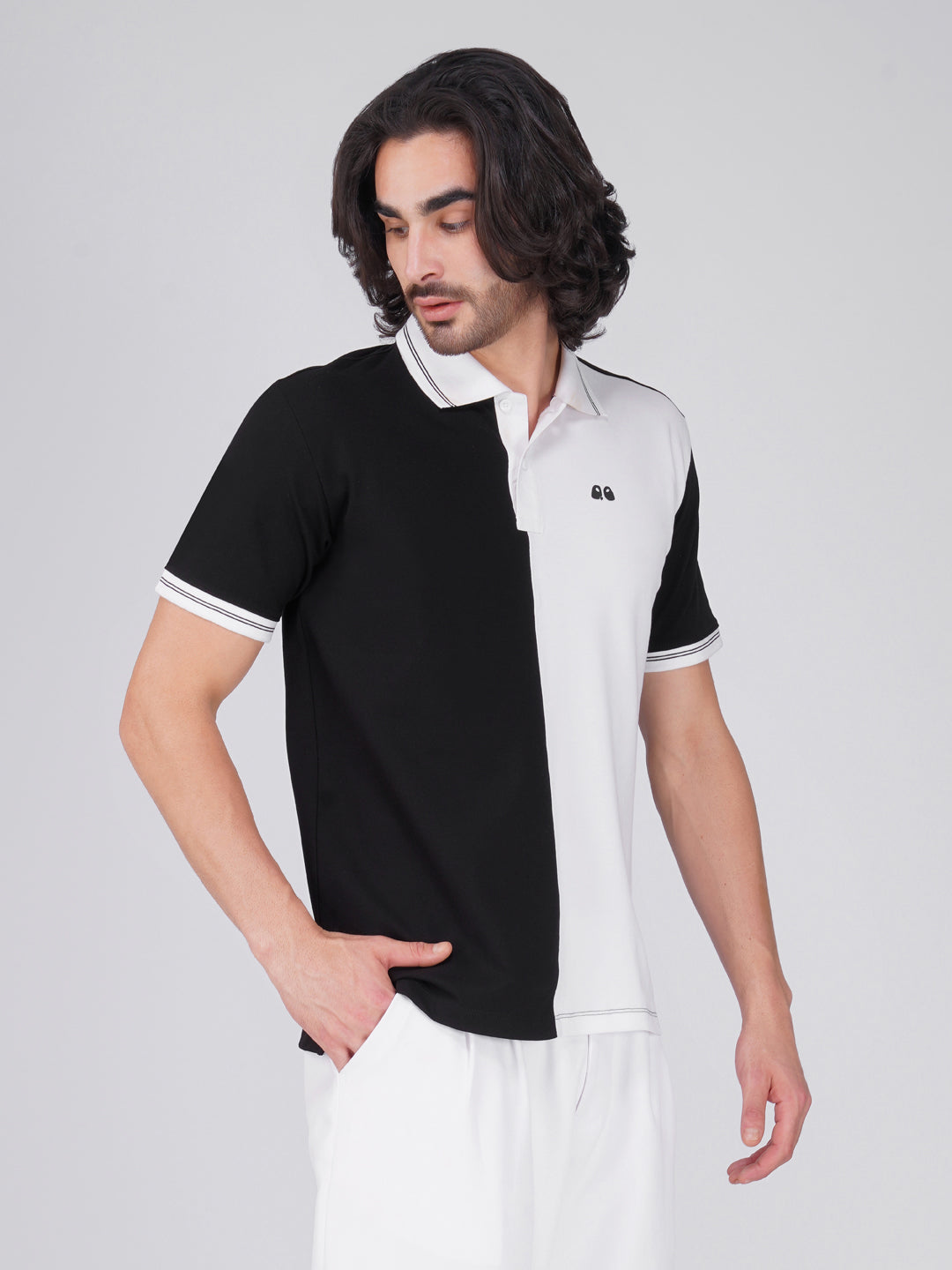 Men's Organic Cotton Polo T-Shirt with Anti Stain, Anti-Microbial Protection, Stain-Release - Care Finish Black & White