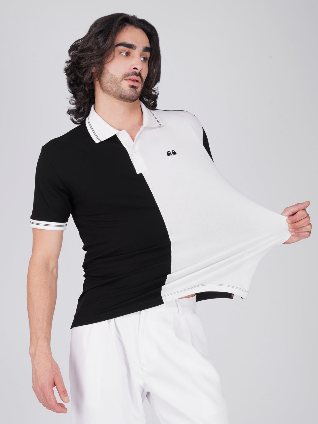 Men's Organic Cotton Polo T-Shirt with Anti Stain, Anti-Microbial Protection, Stain-Release - Care Finish Black & White