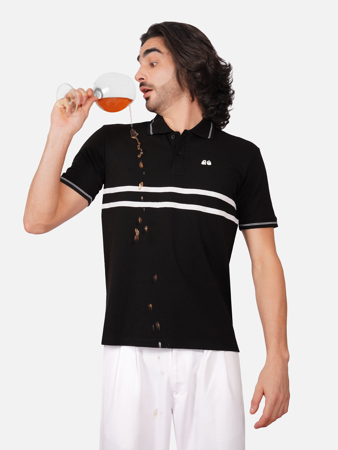 Men's  - Black double-stripe Organic Cotton Polo T-Shirt with Anti Stain, Anti-Microbial Protection.