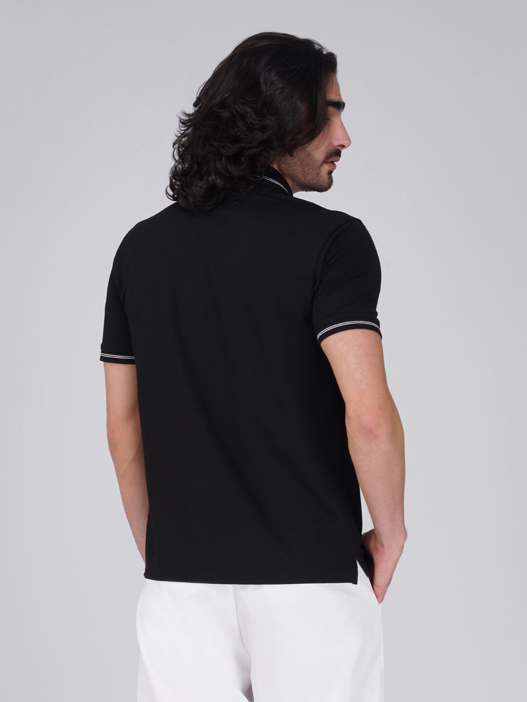 Men's  - Black double-stripe Organic Cotton Polo T-Shirt with Anti Stain, Anti-Microbial Protection.
