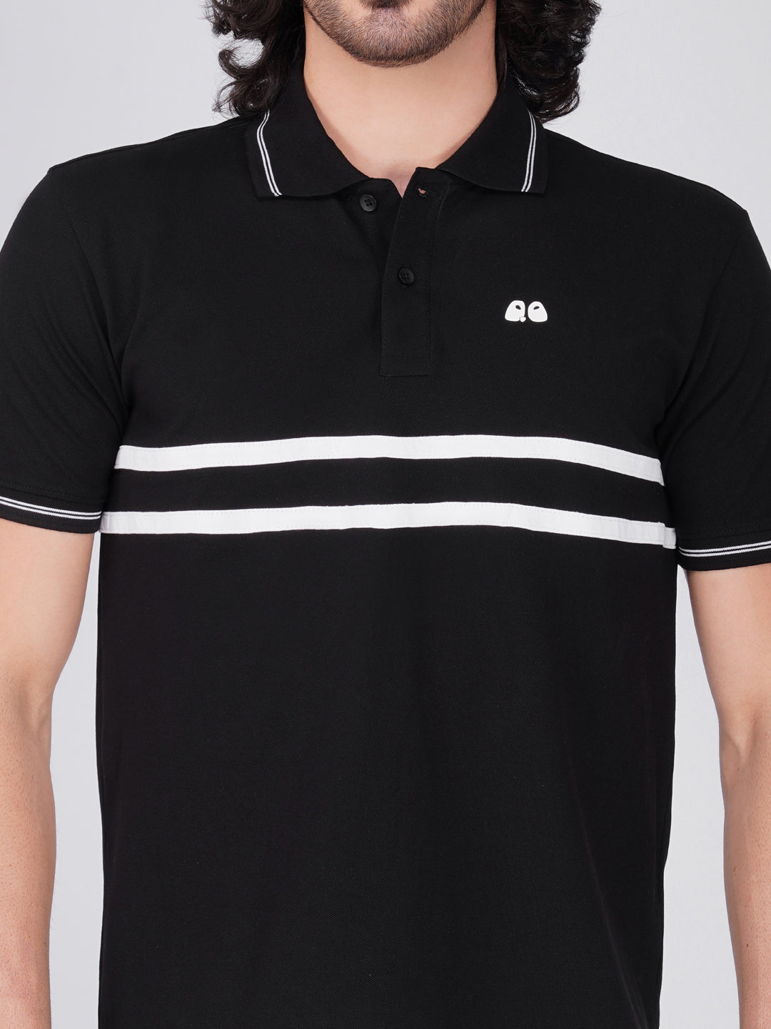 Men's  - Black double-stripe Organic Cotton Polo T-Shirt with Anti Stain, Anti-Microbial Protection.