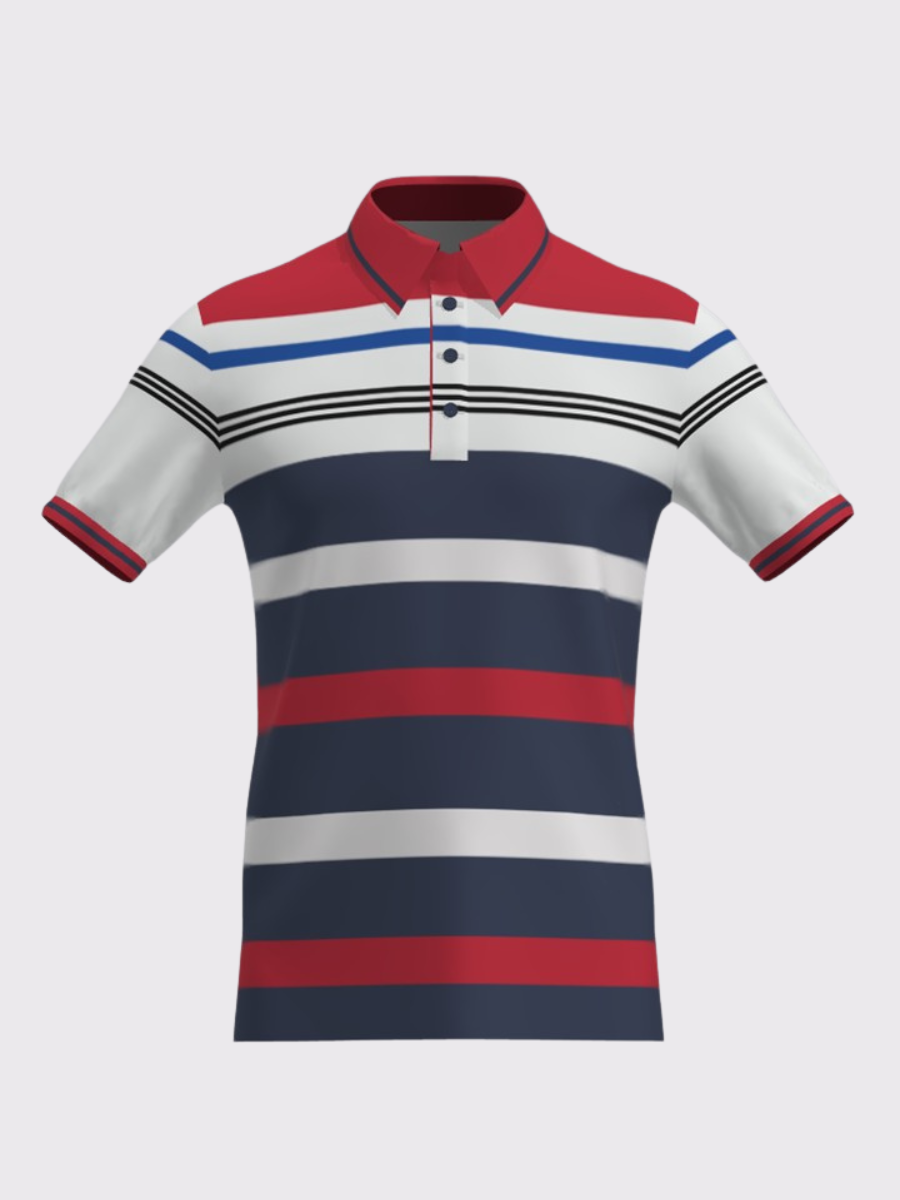 VANDEE - Red Classic Striped Polo T-Shirt