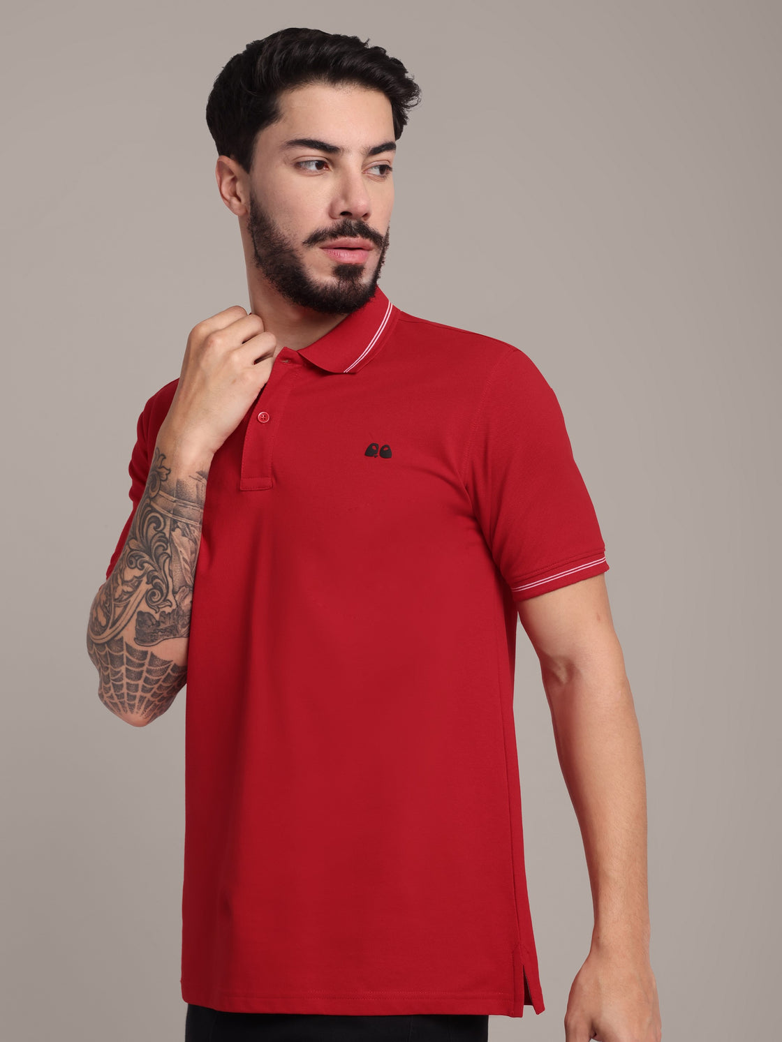 Men's Red Anti-Stain Cotton Polo T-Shirt