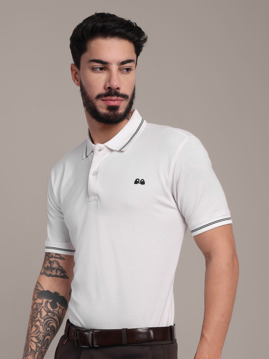 Men's White Anti-Stain Cotton Polo T-Shirt