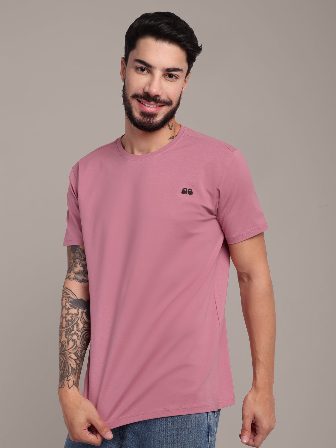 VANDEE Men's Mauve Anti-Stain Cotton Round Neck T-Shirt