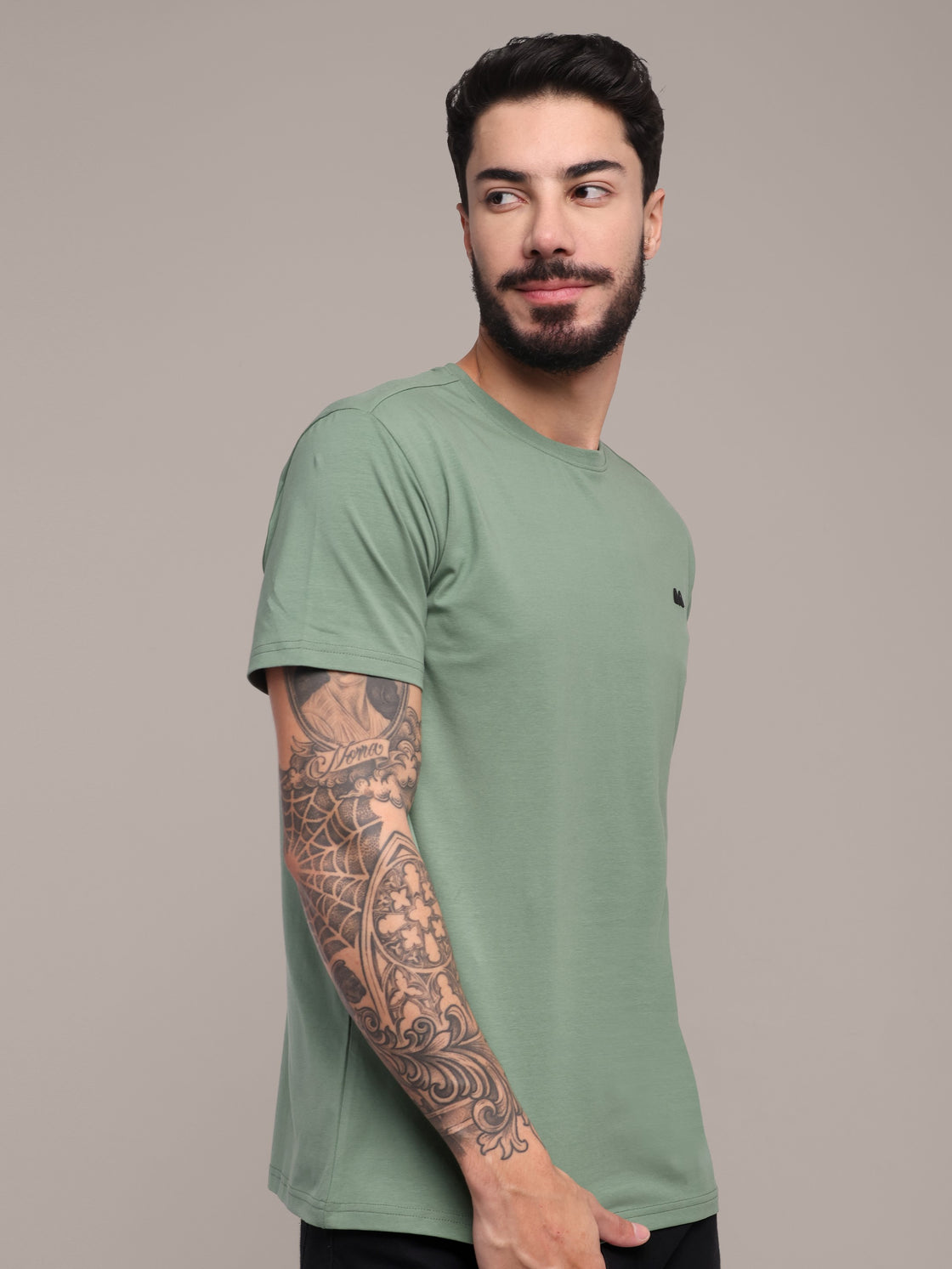 Men's Green Anti-Stain Cotton Round Neck T-Shirt