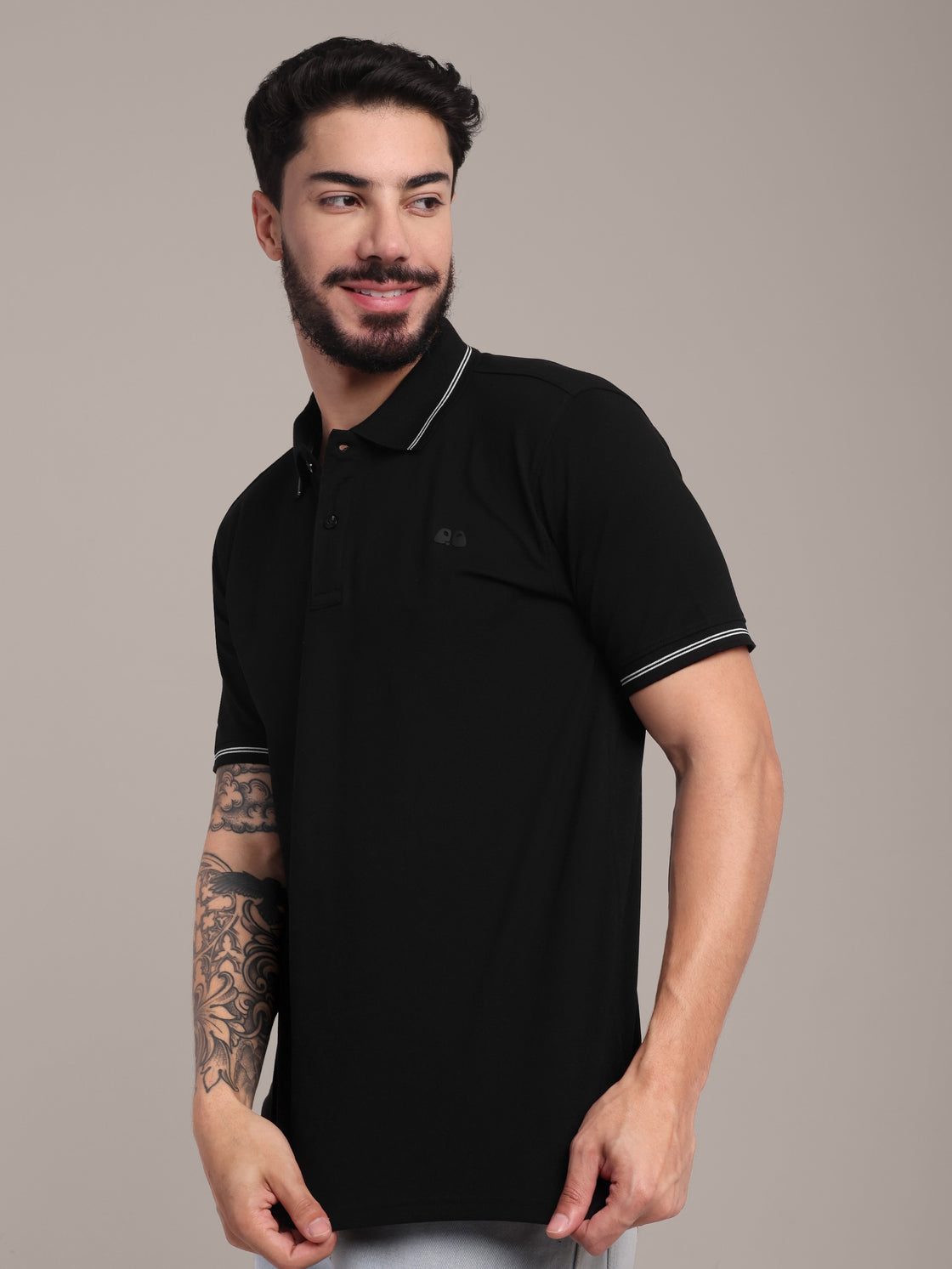 Men's Black Anti-Stain Cotton Polo T-Shirt