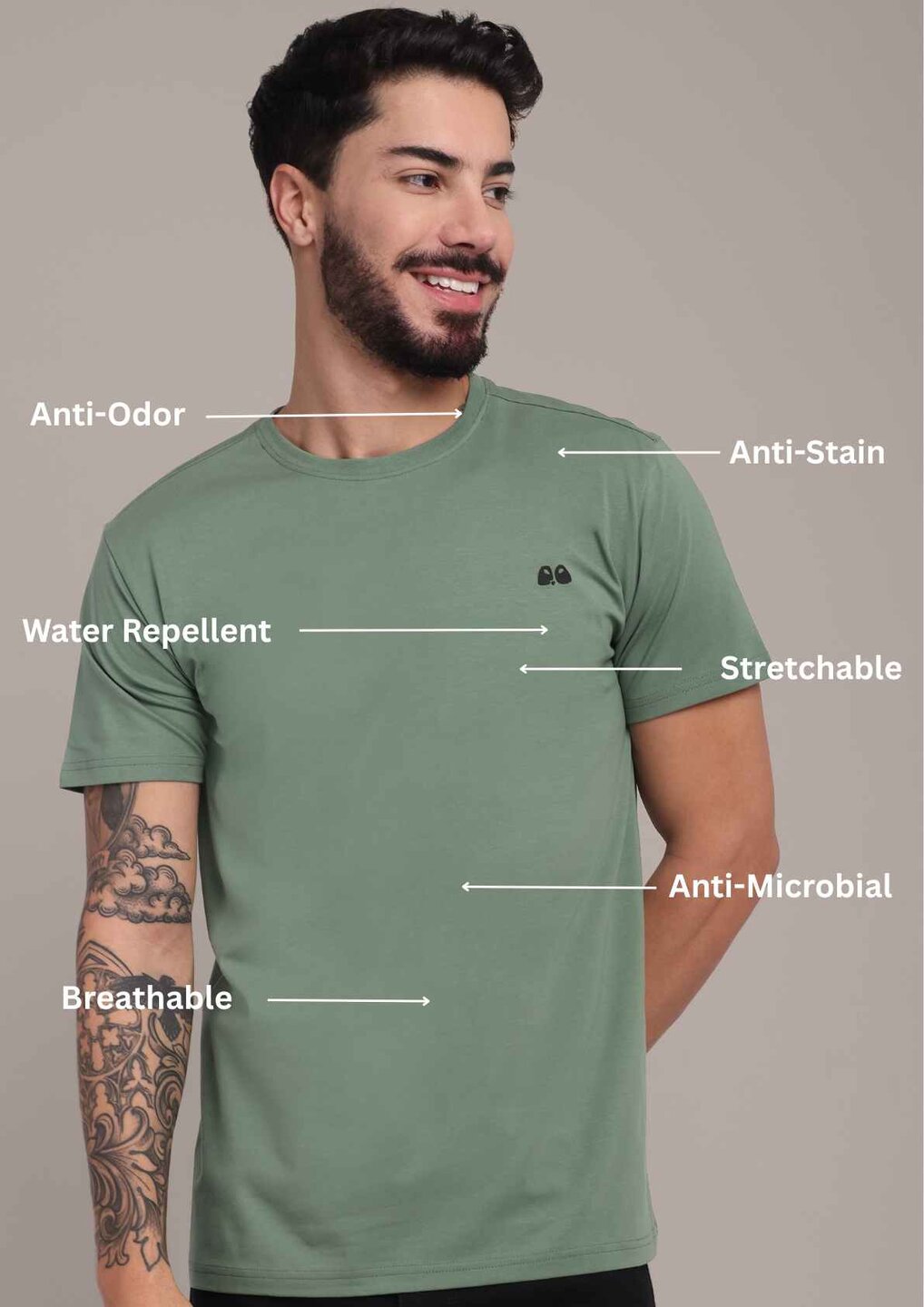 Men's Green Anti-Stain Cotton Round Neck T-Shirt