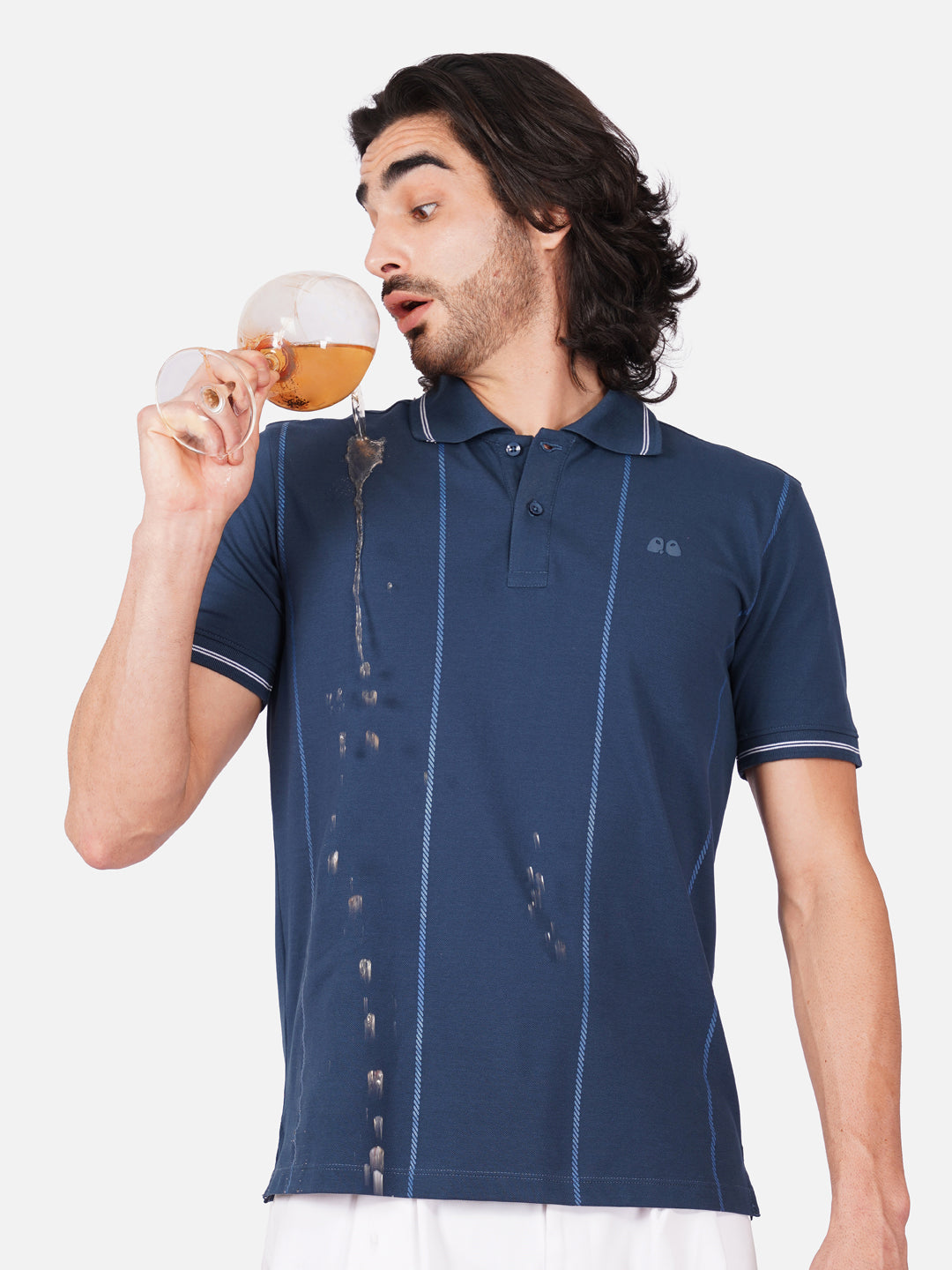 Men Blue Printed Anti-Stain Anti-Odor Cotton Polo T-Shirt