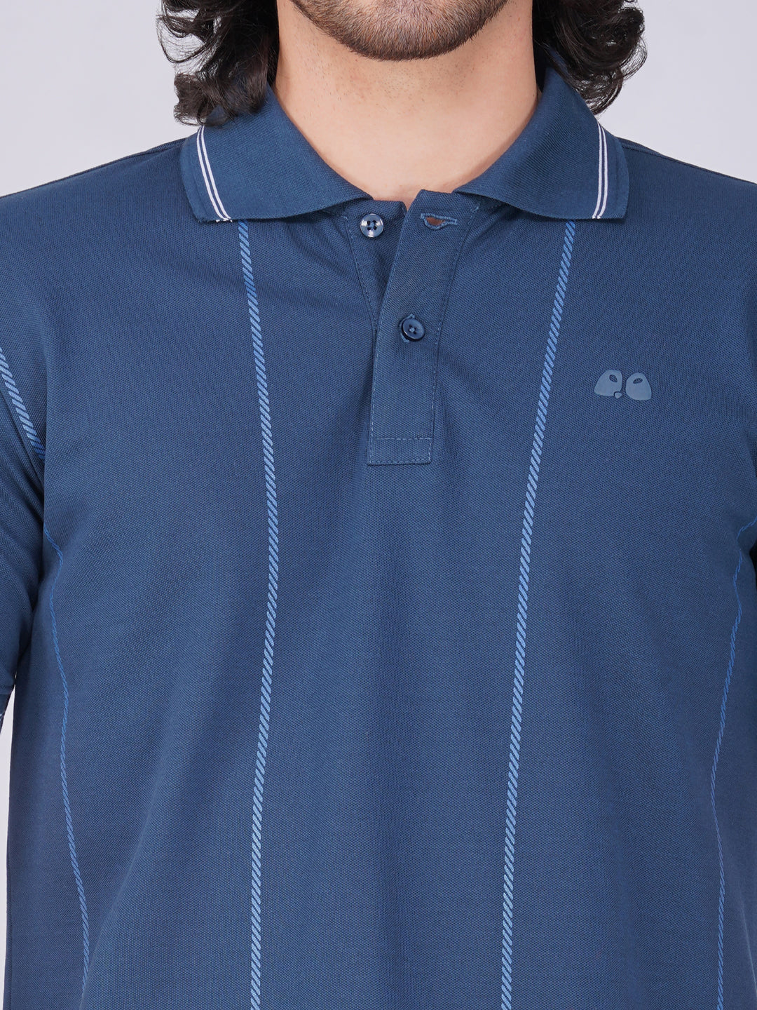 Men Blue Printed Anti-Stain Anti-Odor Cotton Polo T-Shirt