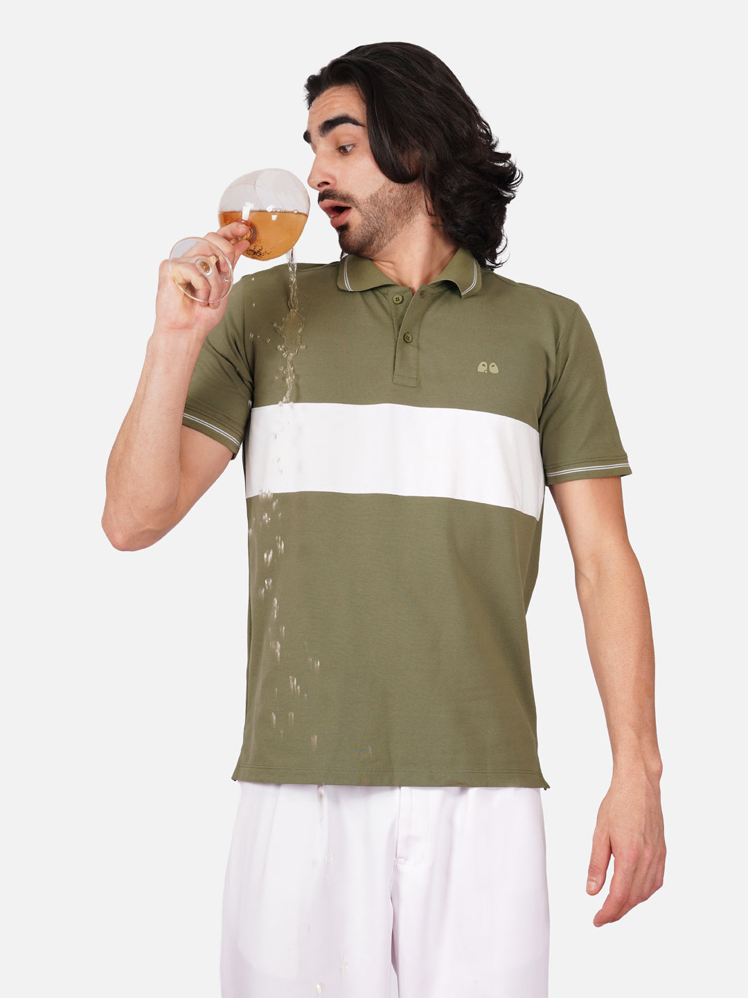 Men's Organic Olive Green Cotton Polo T-Shirt with Anti Stain, Anti Microbial Protection.