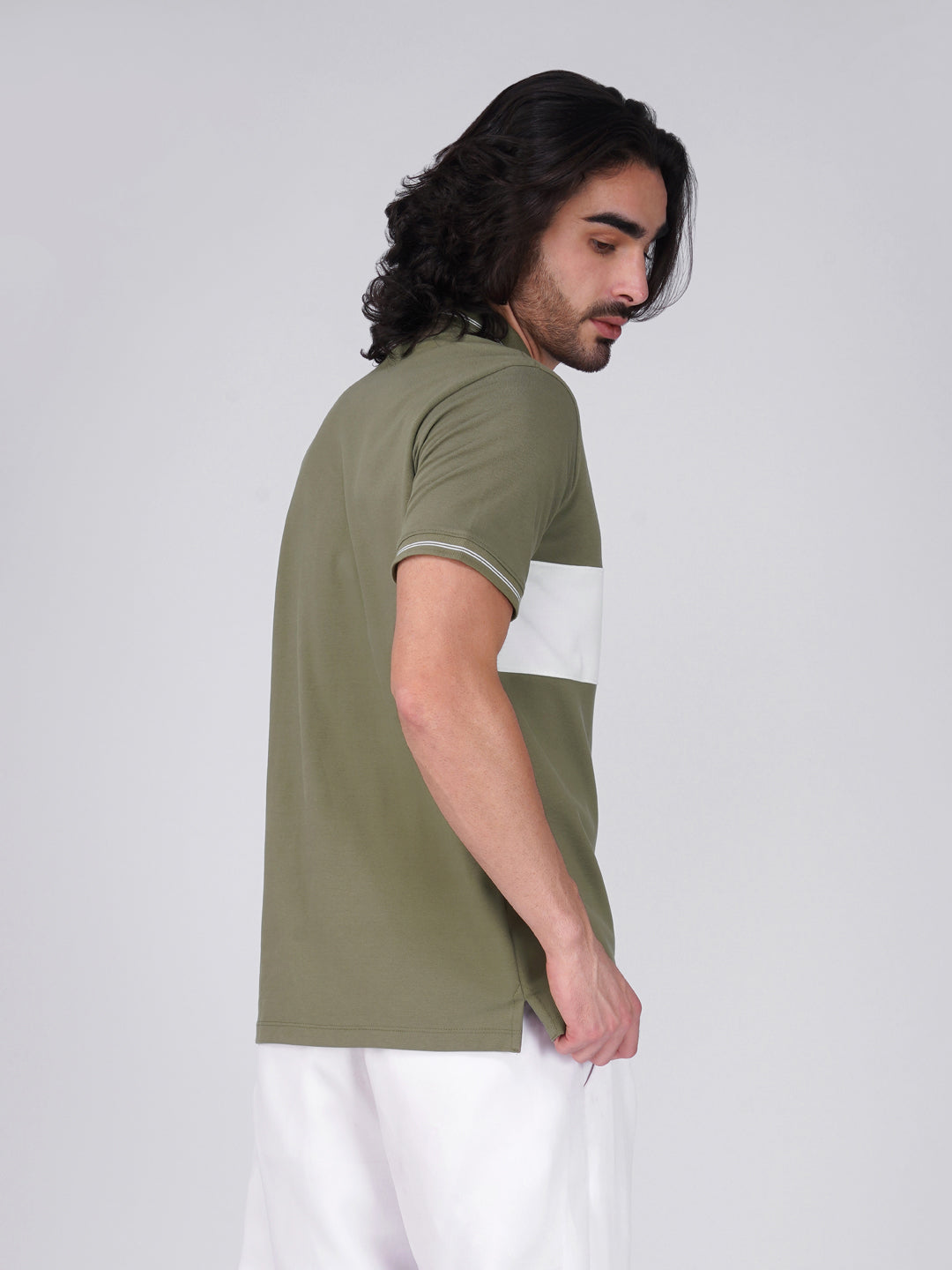 Men's Organic Olive Green Cotton Polo T-Shirt with Anti Stain, Anti Microbial Protection.