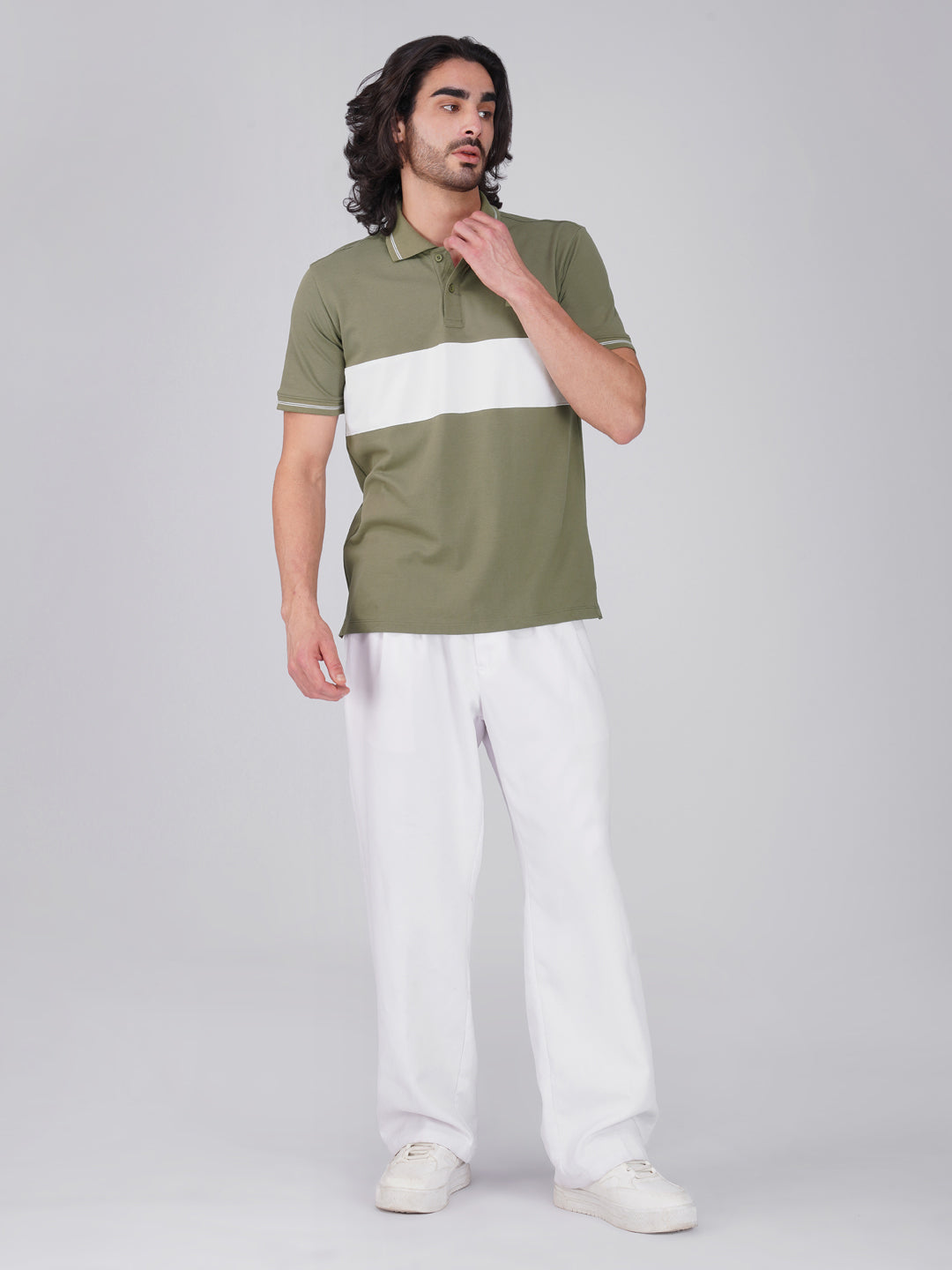 Men's Organic Olive Green Cotton Polo T-Shirt with Anti Stain, Anti Microbial Protection.