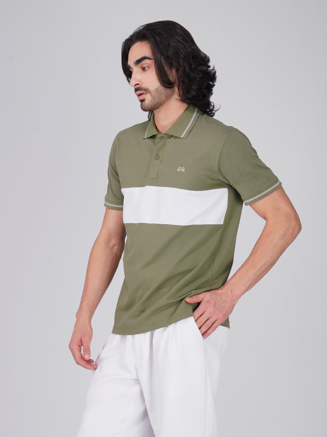 Men's Organic Olive Green Cotton Polo T-Shirt with Anti Stain, Anti Microbial Protection.