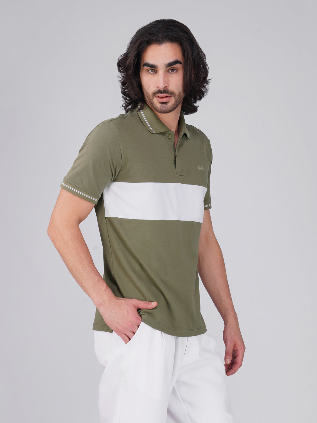 Men's Organic Olive Green Cotton Polo T-Shirt with Anti Stain, Anti Microbial Protection.