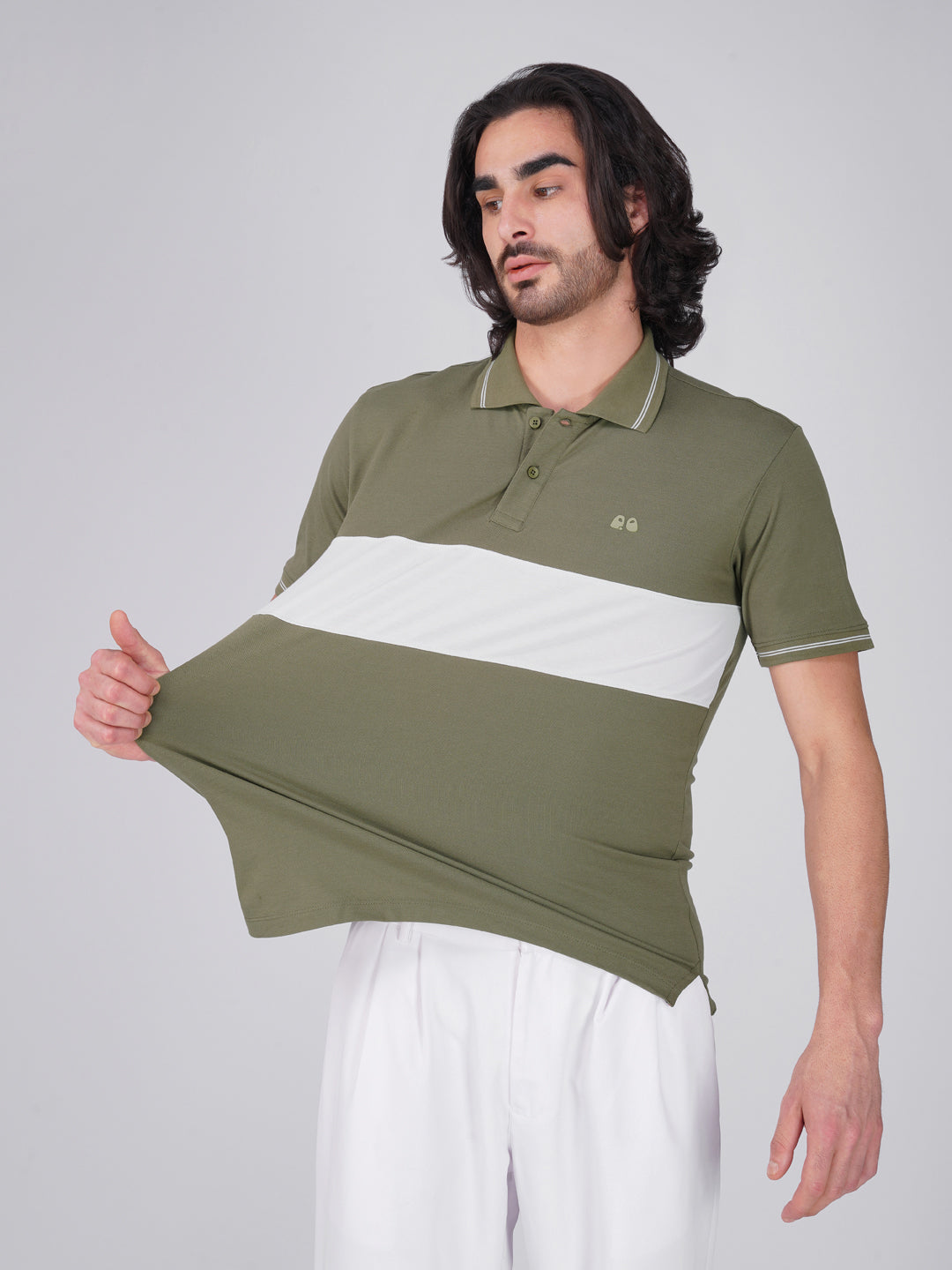 Men's Organic Olive Green Cotton Polo T-Shirt with Anti Stain, Anti Microbial Protection.