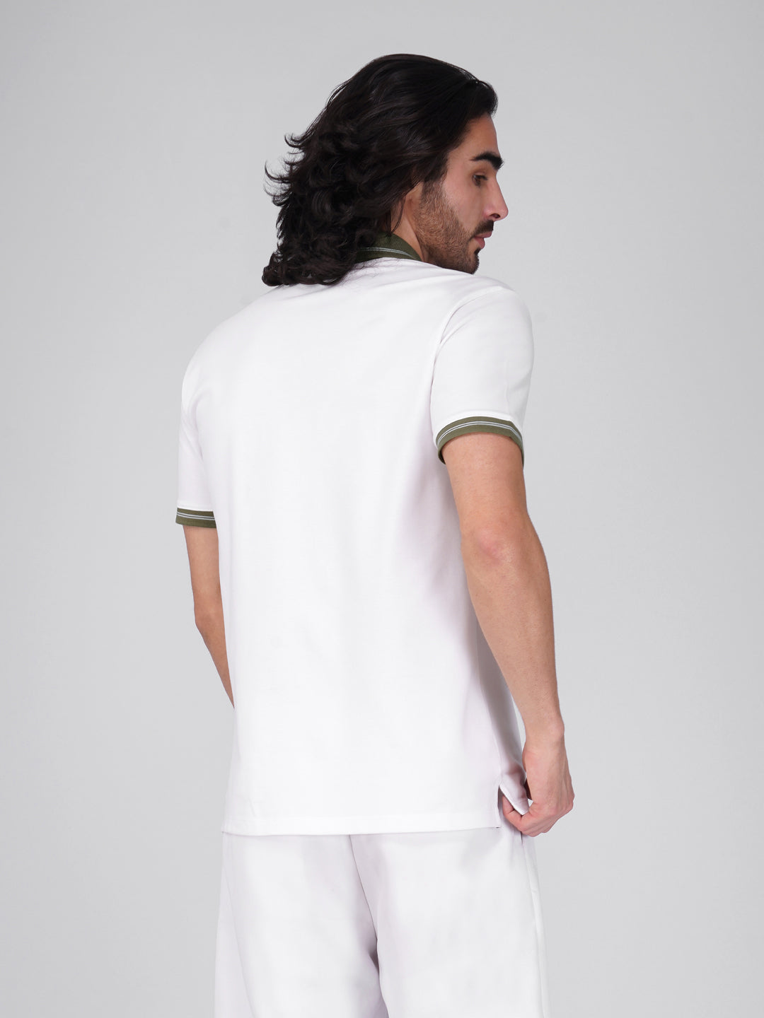 Men's Organic Cotton Polo T-Shirt with Anti Stain, Anti-Microbial Protection, Stain-Release - Care Finish White & Olive Green