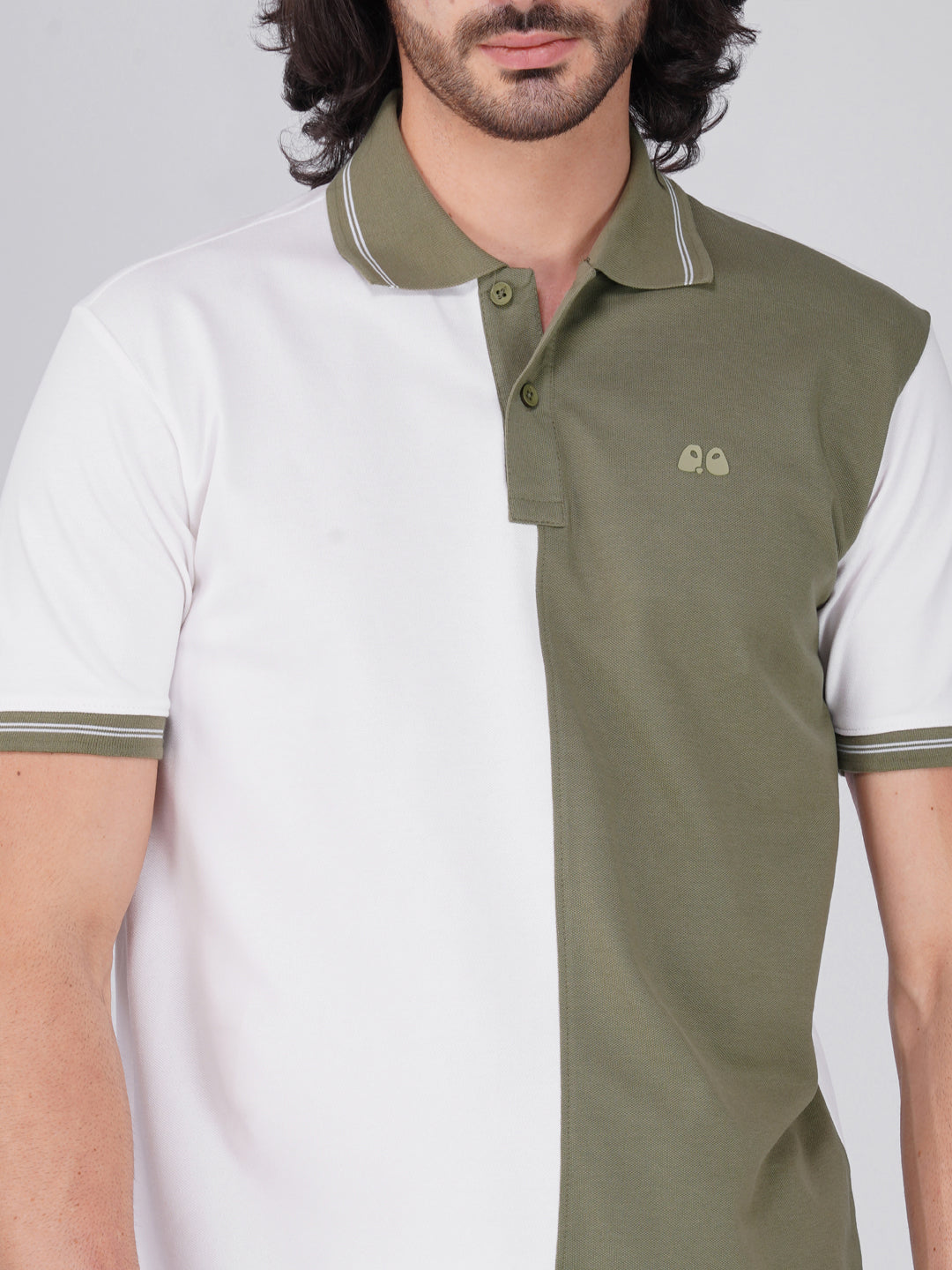 Men's Organic Cotton Polo T-Shirt with Anti Stain, Anti-Microbial Protection, Stain-Release - Care Finish White & Olive Green