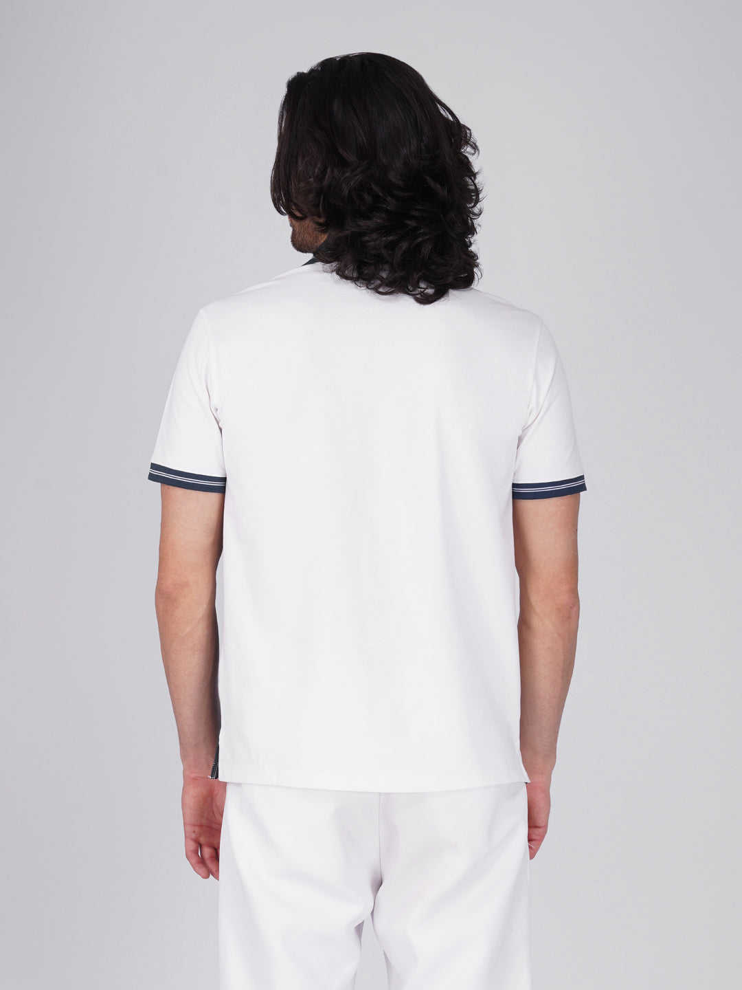 Men's Organic Cotton Polo T-Shirt with Anti Stain, Anti-Microbial Protection, Stain-Release - Care Finish White & Blue