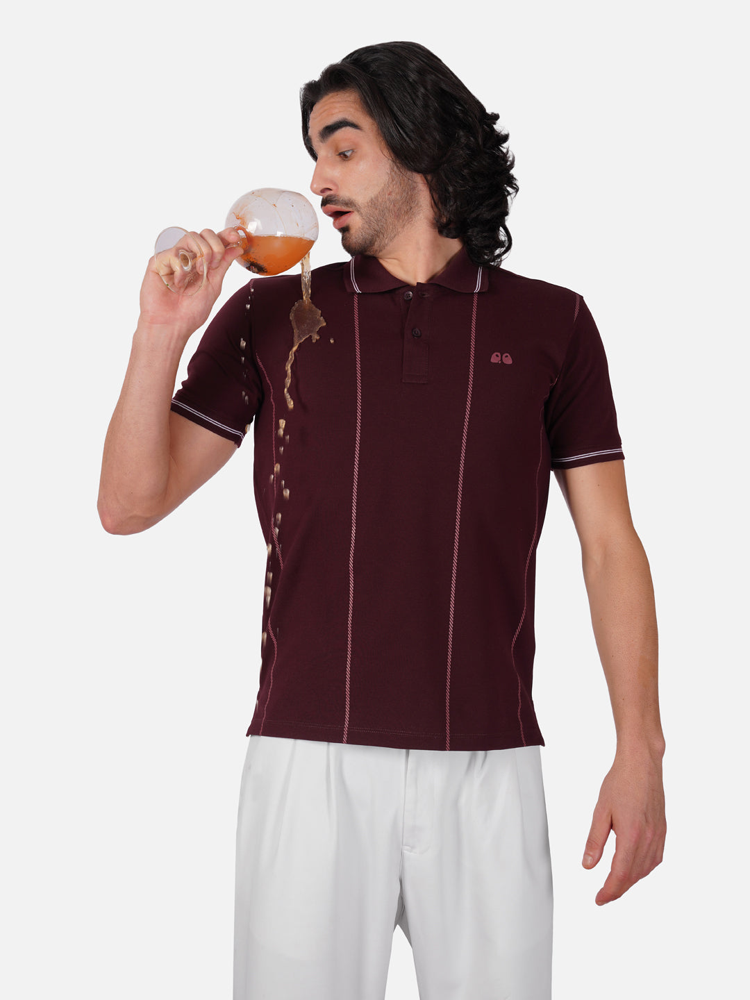 Men Wine Printed Anti-Stain Anti-Odor Cotton Polo T-Shirt