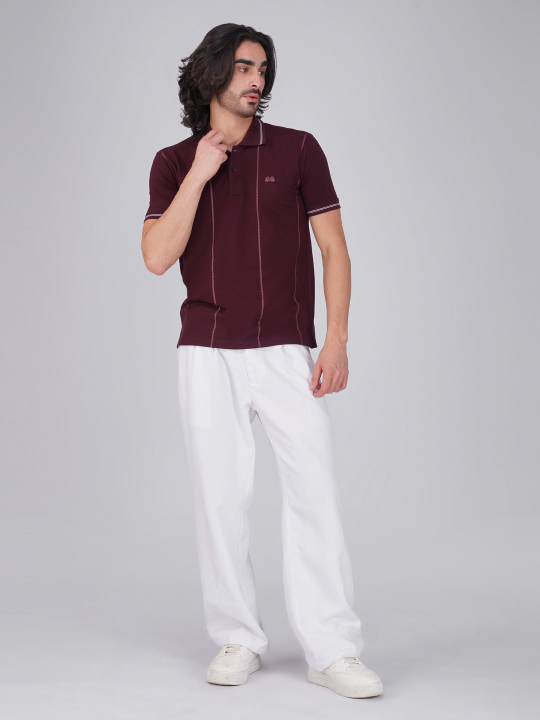 Men Wine Printed Anti-Stain Anti-Odor Cotton Polo T-Shirt