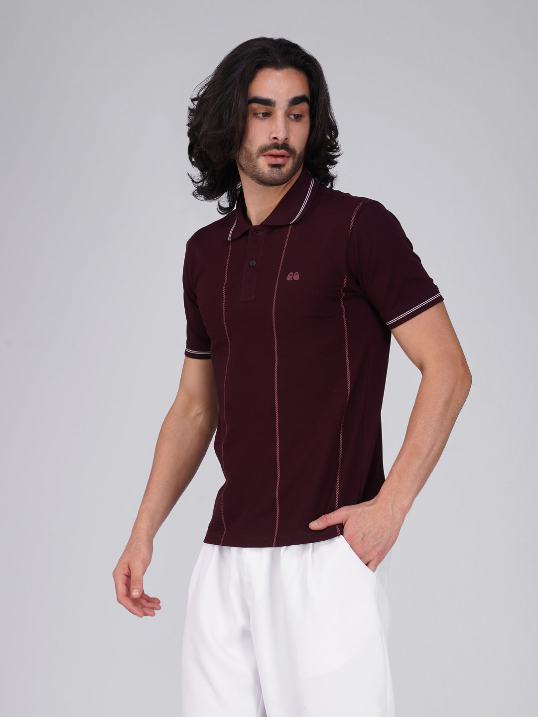 Men Wine Printed Anti-Stain Anti-Odor Cotton Polo T-Shirt