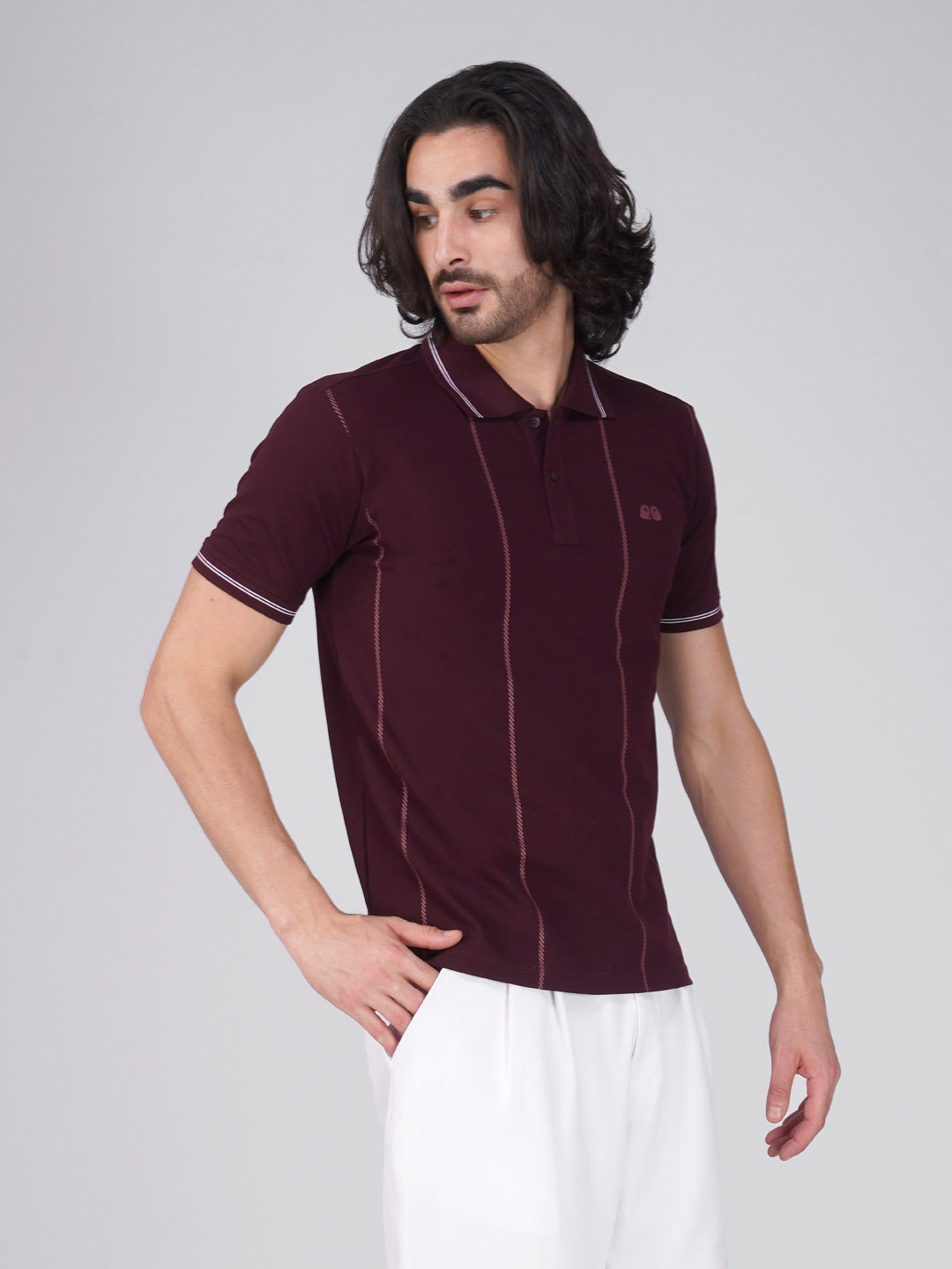 Men Wine Printed Anti-Stain Anti-Odor Cotton Polo T-Shirt