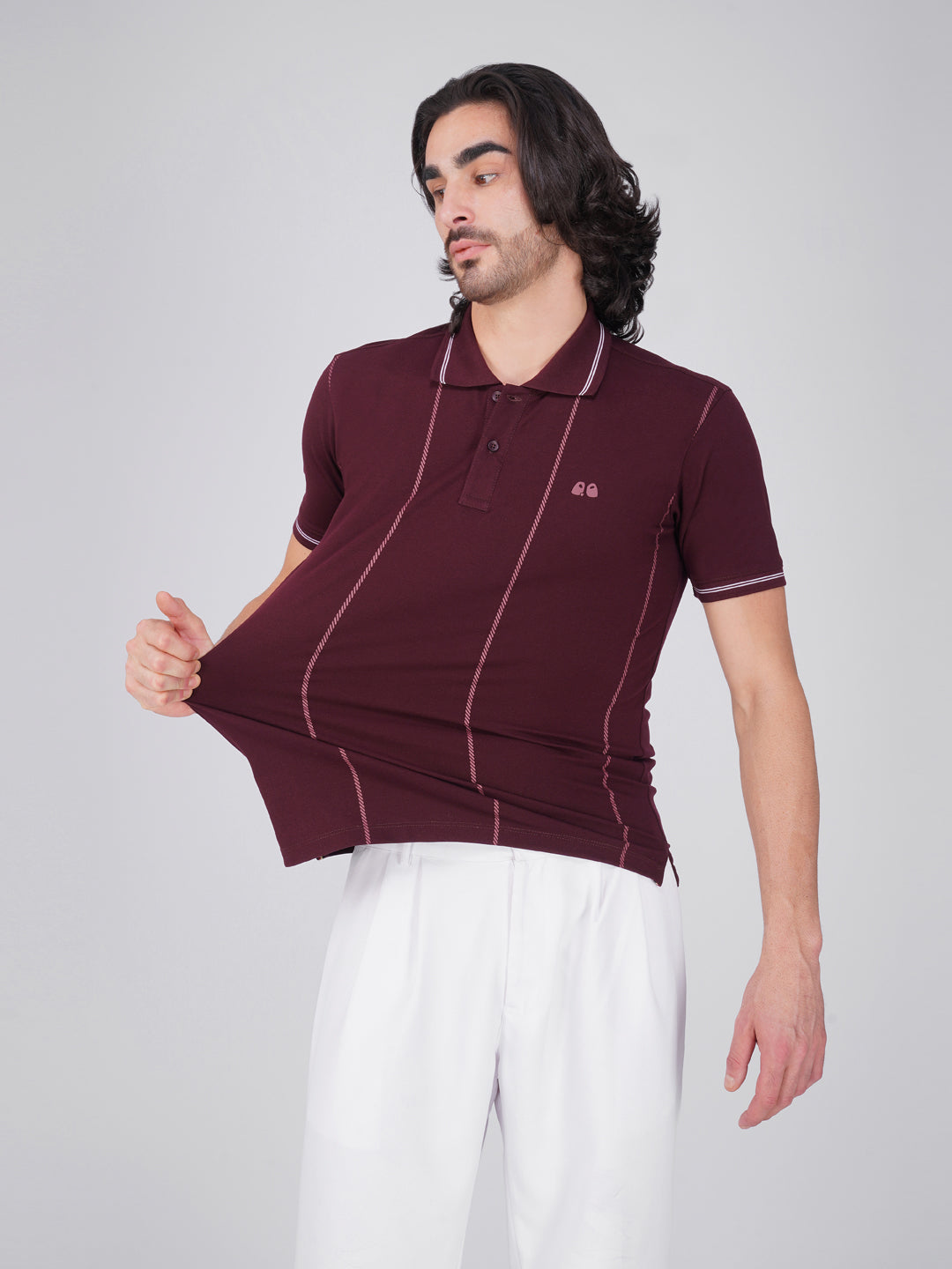 Men Wine Printed Anti-Stain Anti-Odor Cotton Polo T-Shirt