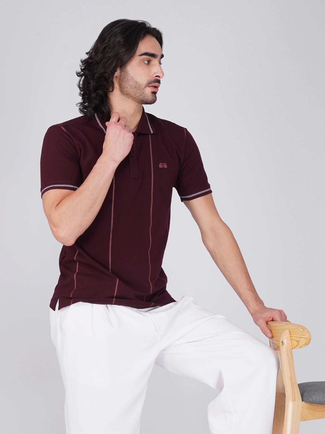 Men Wine Printed Anti-Stain Anti-Odor Cotton Polo T-Shirt