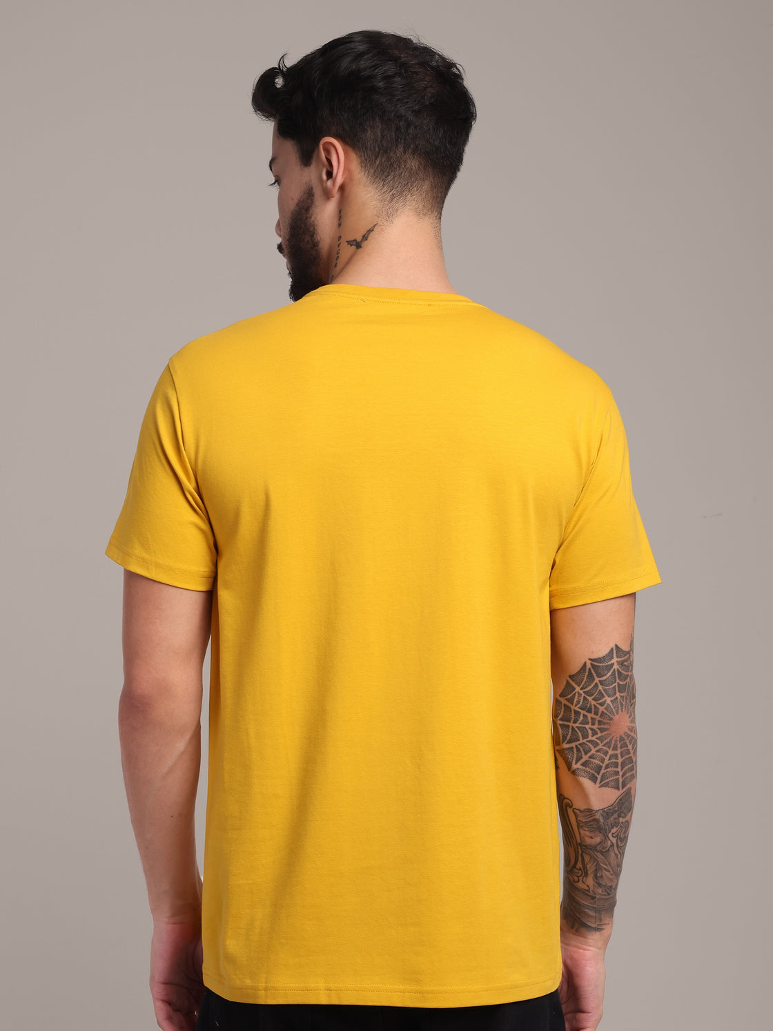 Men's Mustard Anti-Stain Cotton Round Neck T-Shirt