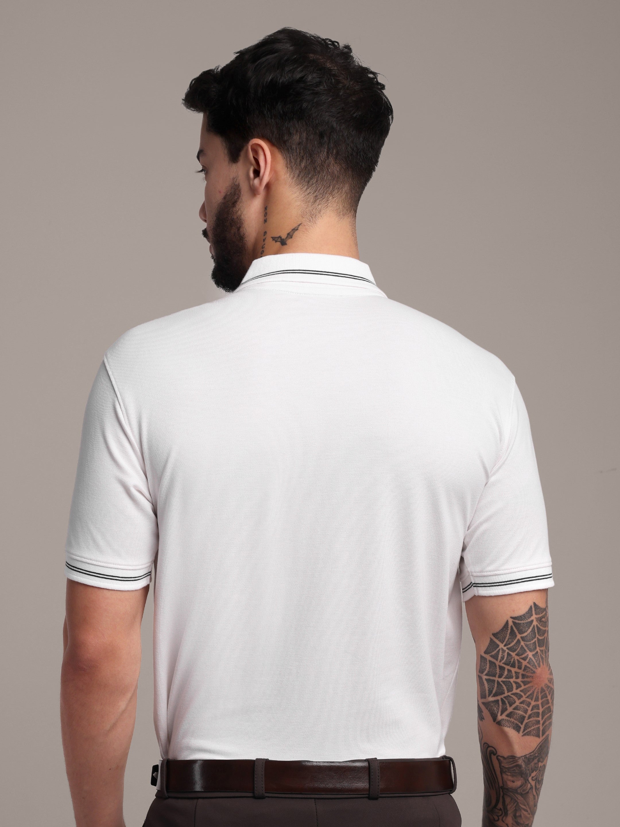 Men's White Anti-Stain Cotton Polo T-Shirt