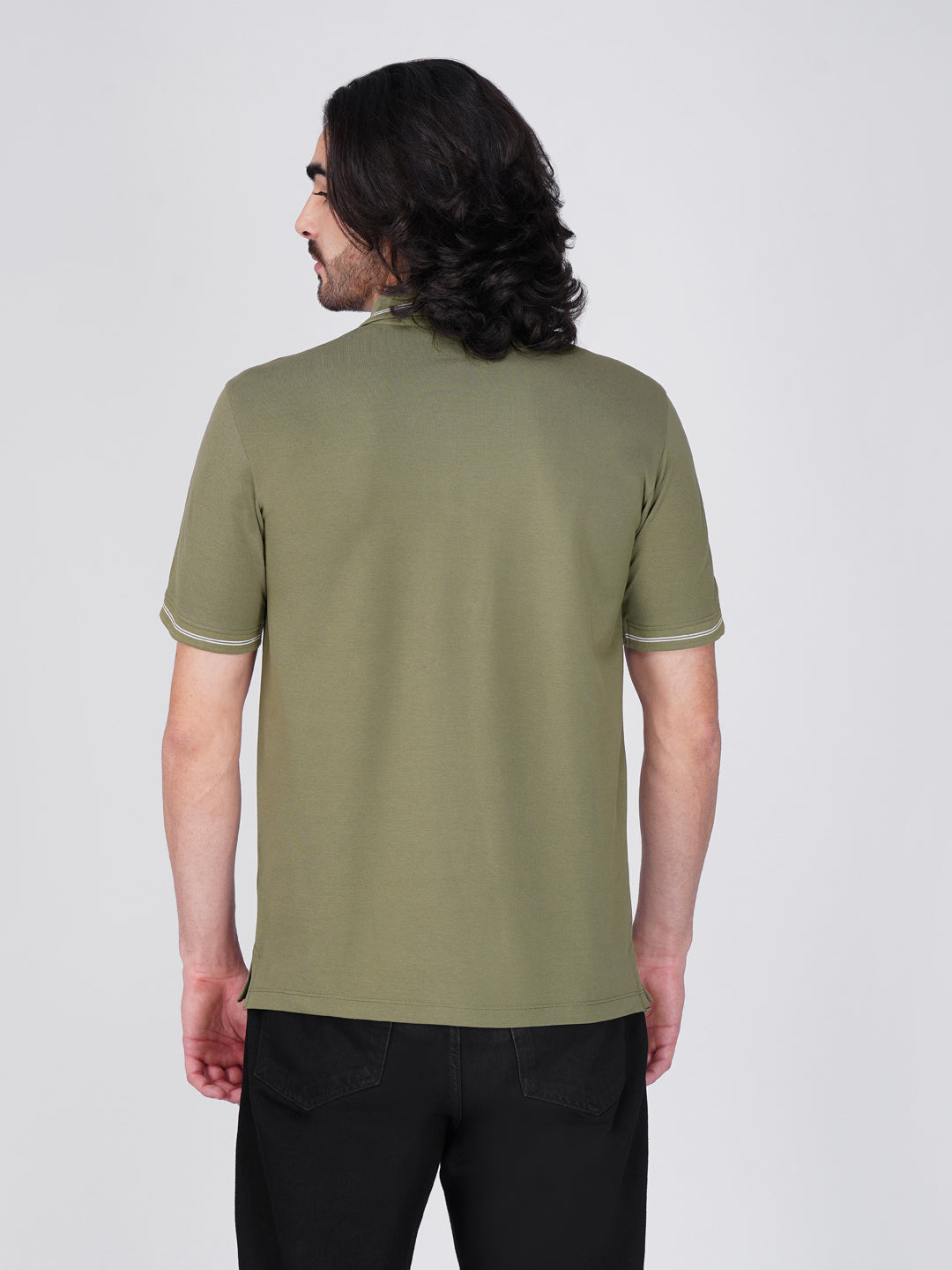 Men Olive Printed Anti-Stain Anti-Odor Cotton Polo T-Shirt