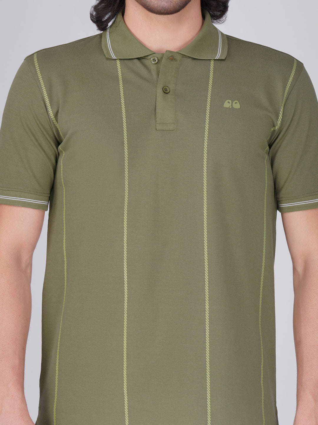 Men Olive Printed Anti-Stain Anti-Odor Cotton Polo T-Shirt