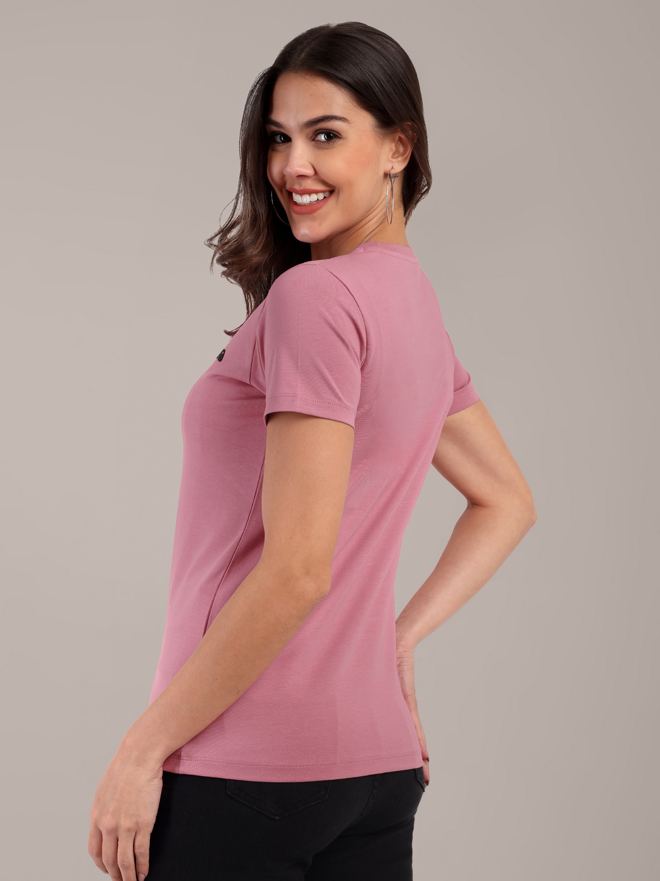 Woman Rose Anti-Stain Cotton Round-Neck T-Shirt