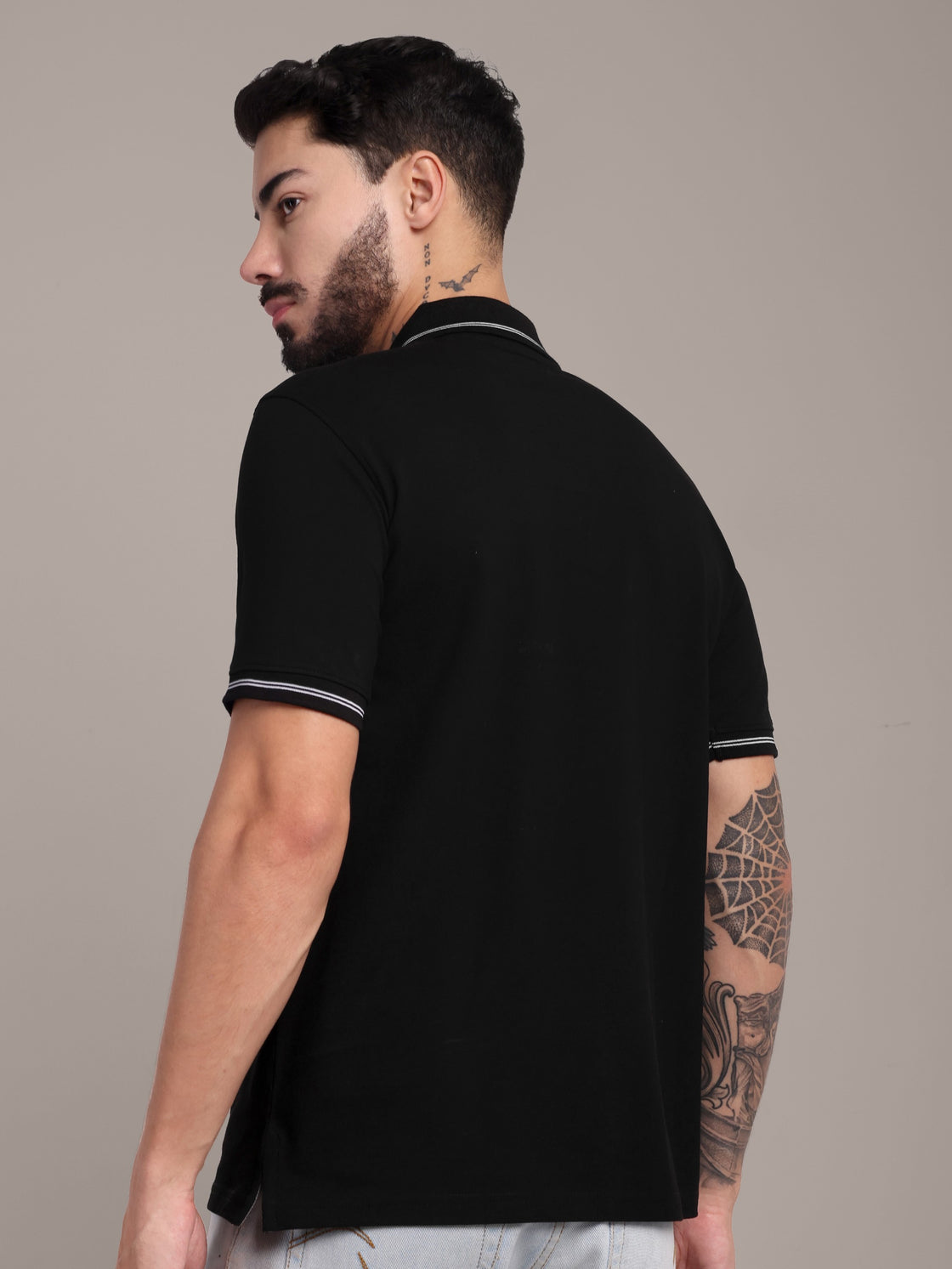 Men's Black Anti-Stain Cotton Polo T-Shirt