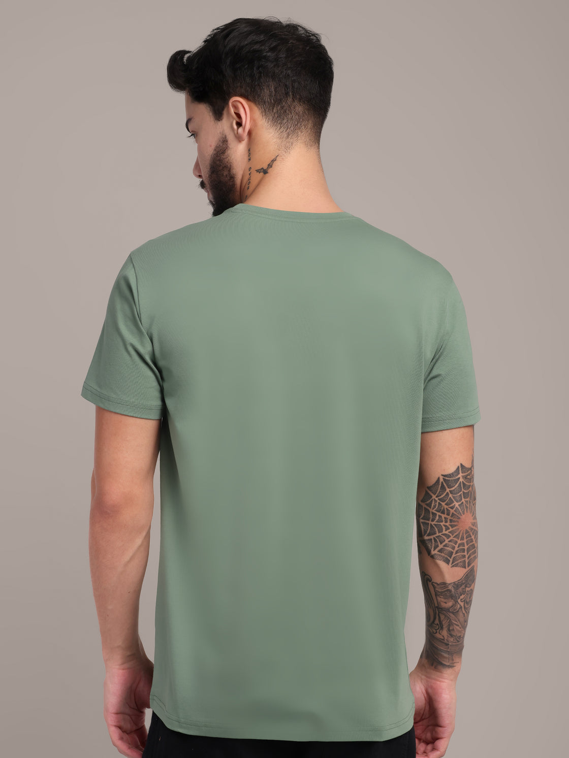 Men's Green Anti-Stain Cotton Round Neck T-Shirt