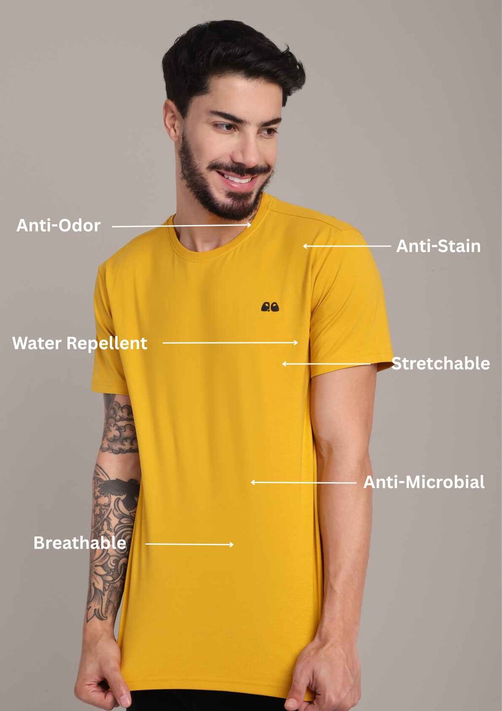 Men's White Anti-Stain Cotton Round Neck T-Shirt