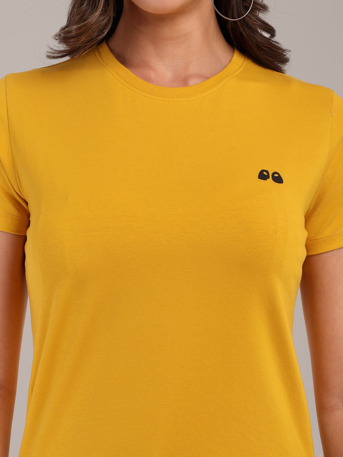Woman Mustard Anti-Stain Cotton Round-Neck T-Shirt