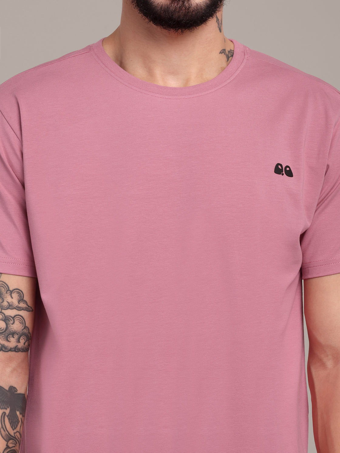 VANDEE Men's Mauve Anti-Stain Cotton Round Neck T-Shirt