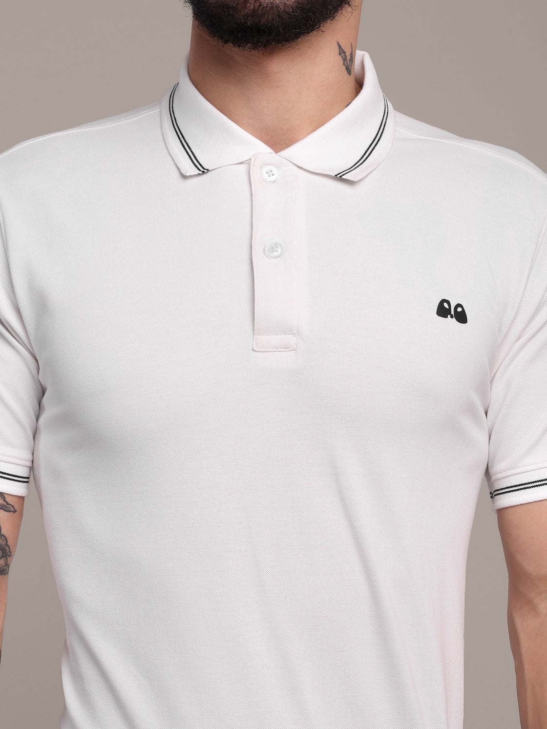 Men's White Anti-Stain Cotton Polo T-Shirt