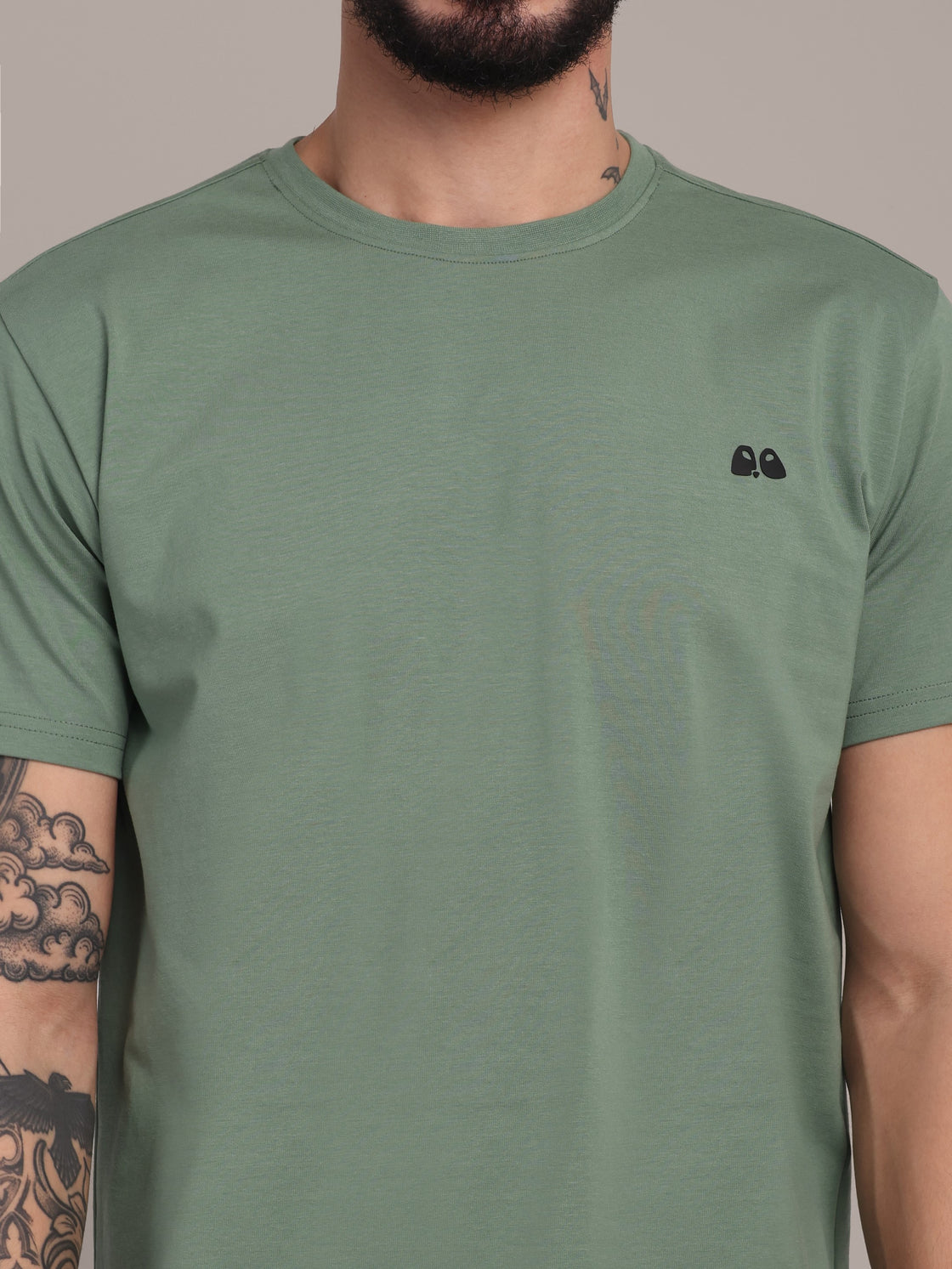 Men's Green Anti-Stain Cotton Round Neck T-Shirt